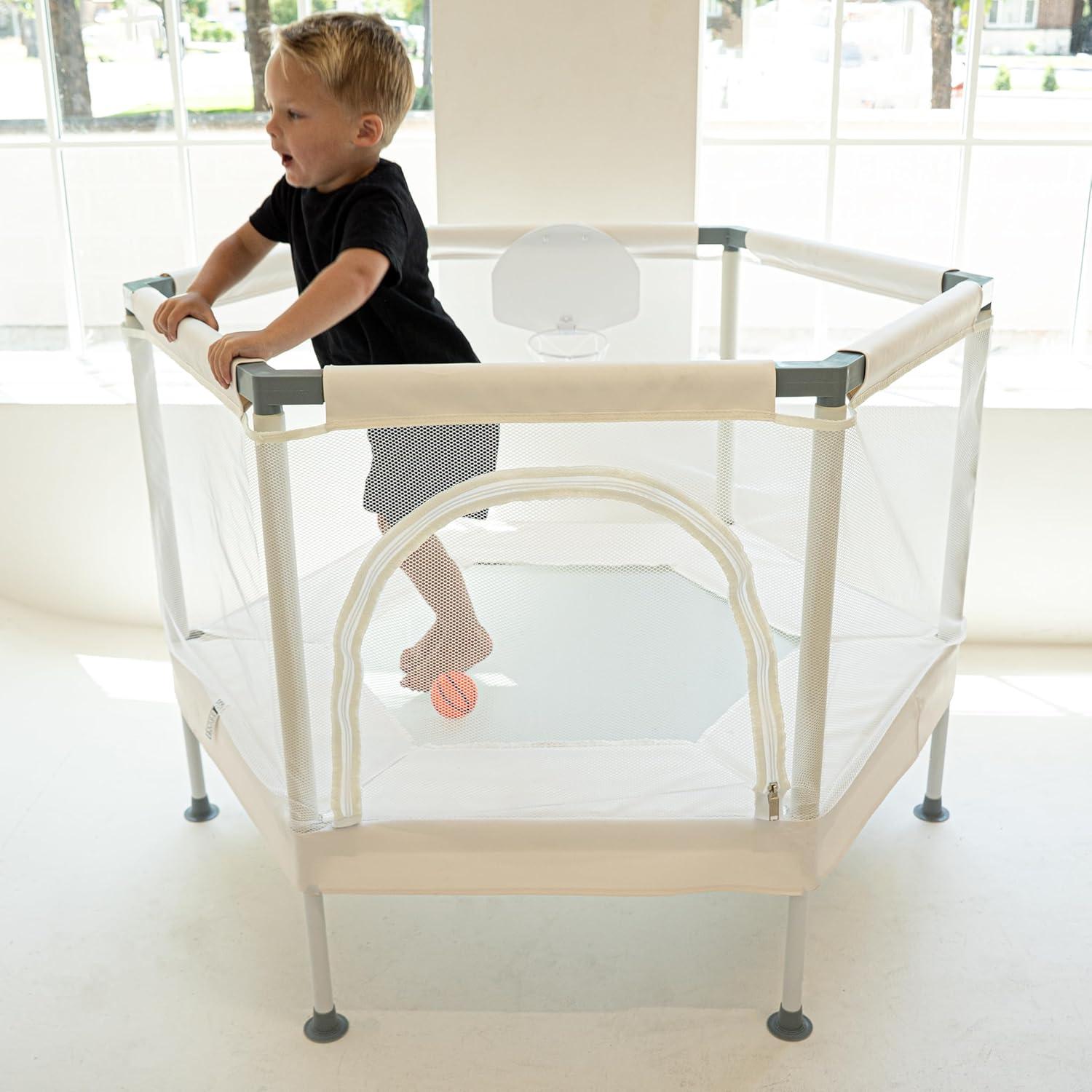 Square House Kids Trampoline, Aesthetic Indoor and Outdoor Toddler Trampoline with Safety Net, Basketball Hoop, 220lb Capacity, Ultra Safe No-Gap Design, Gifts for Boys & Girls (Arctic Blue, 4 FT)