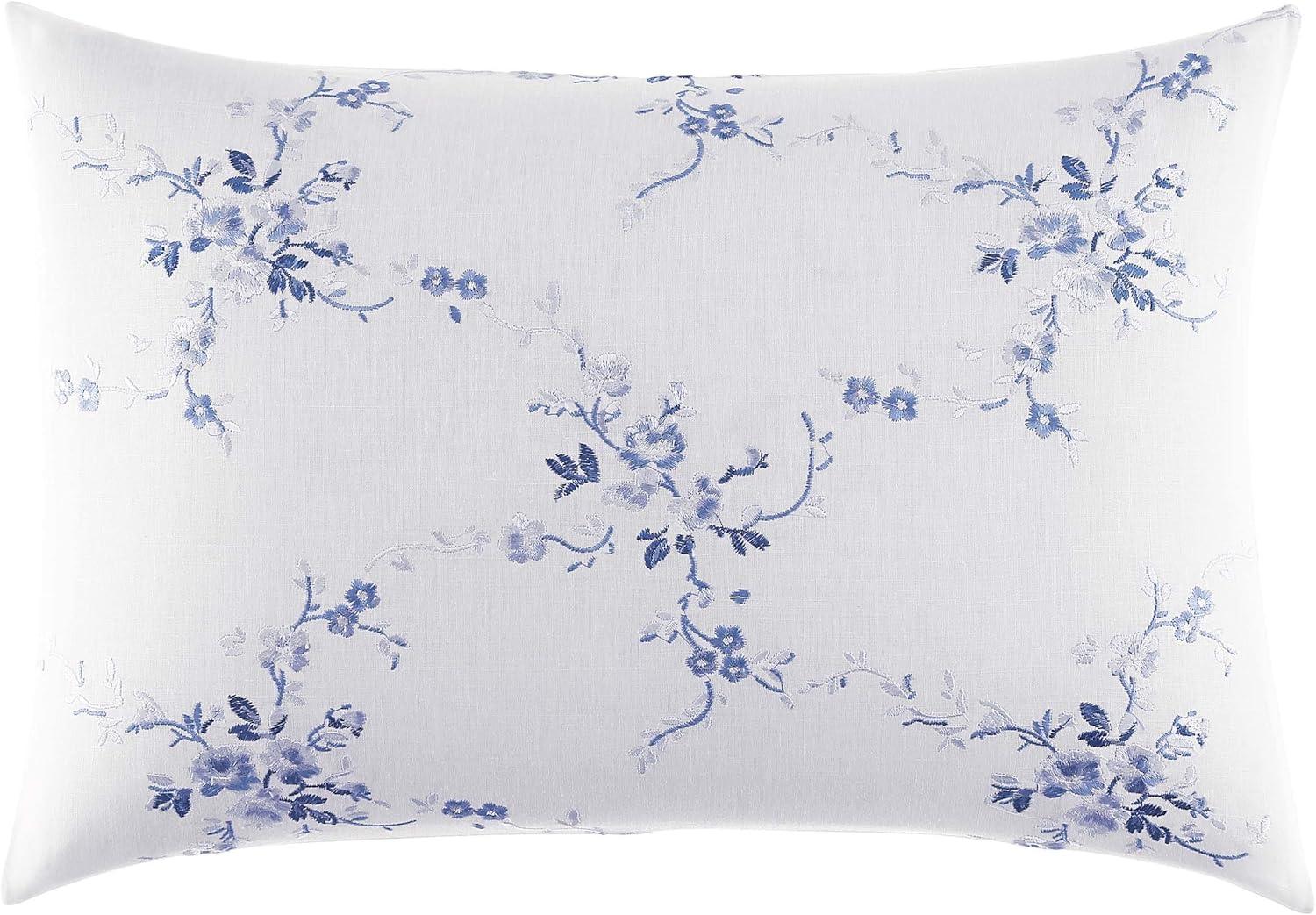 Laura Ashley Charlotte Blue Cotton Embroidered Throw Pillow