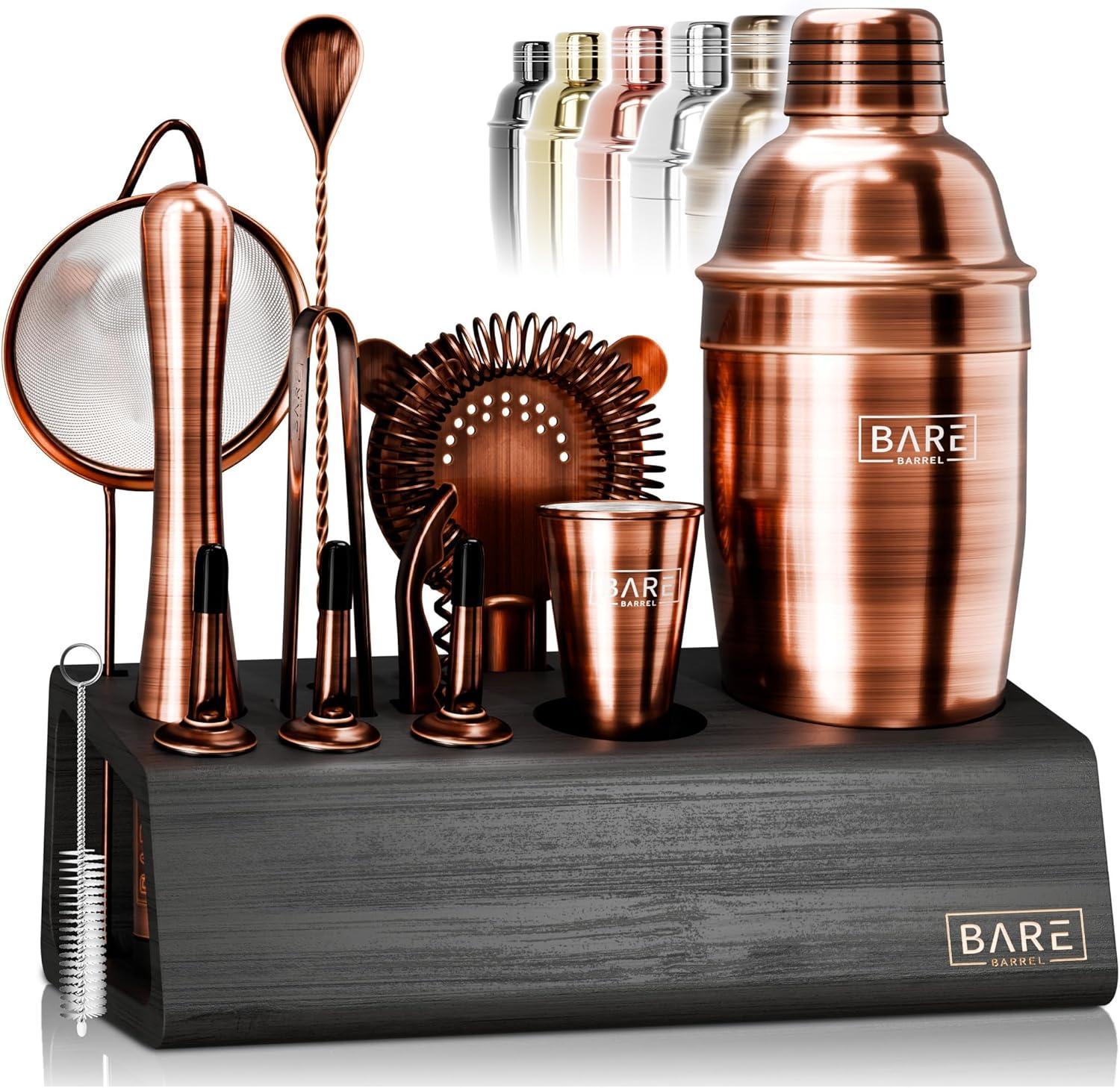 Mixology Bartender Kit Bar Set | 14-Piece Cocktail Shaker Set | Martini Barware Mixing Tools for Home Bartending | Incl. 35 Recipe Cards | Gift Set (24oz Cobbler Shaker, Gold/Black)