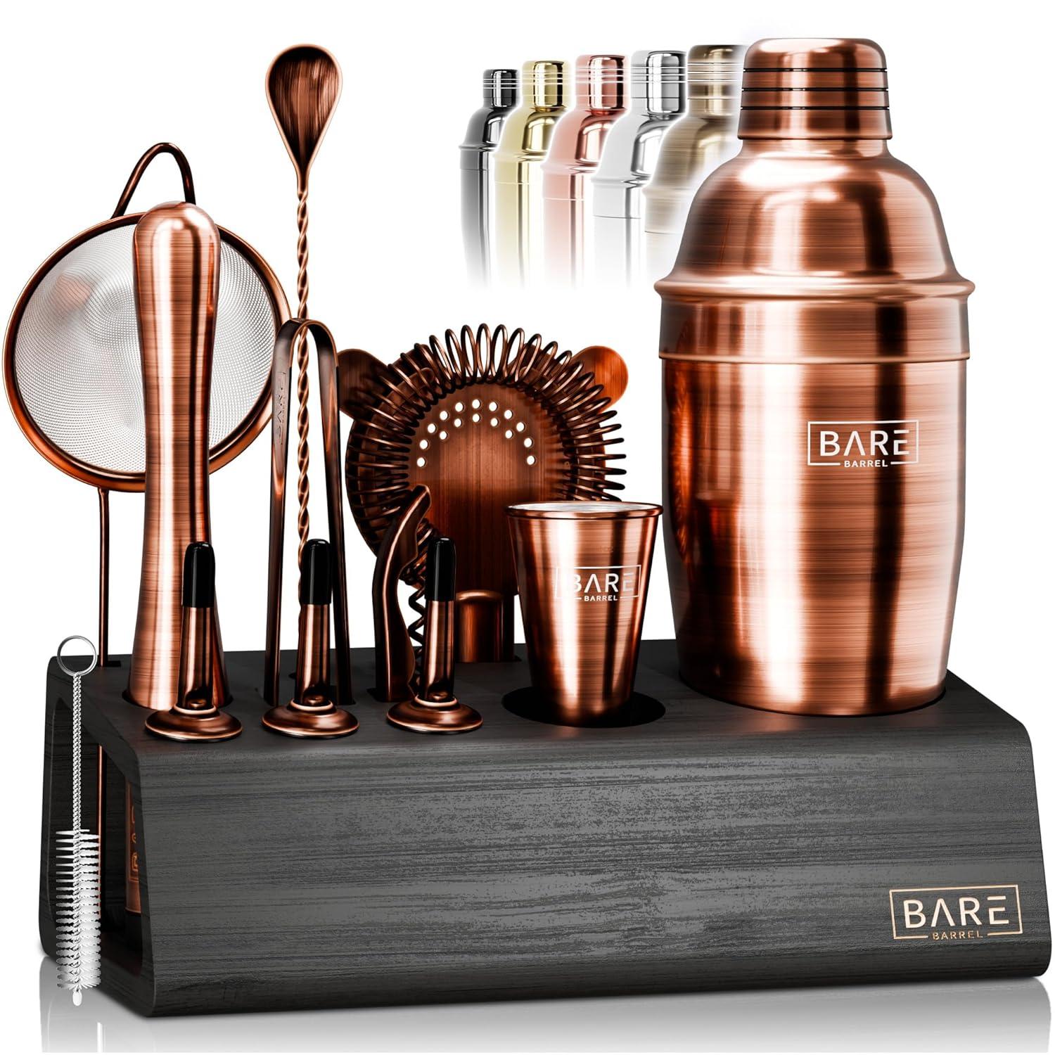 Mixology Bartender Kit Bar Set | 14-Piece Cocktail Shaker Set | Martini Barware Mixing Tools for Home Bartending | Incl. 35 Recipe Cards | Gift Set (24oz Cobbler Shaker, Gold/Black)