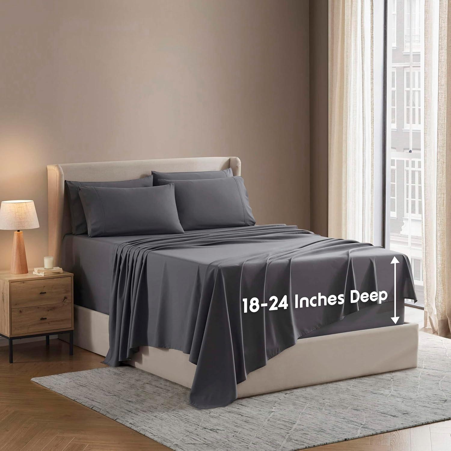 Nestl Extra Deep Pocket 6 Piece Sheet Sets, King Size Sheets & Pillowcases - Dark Gray