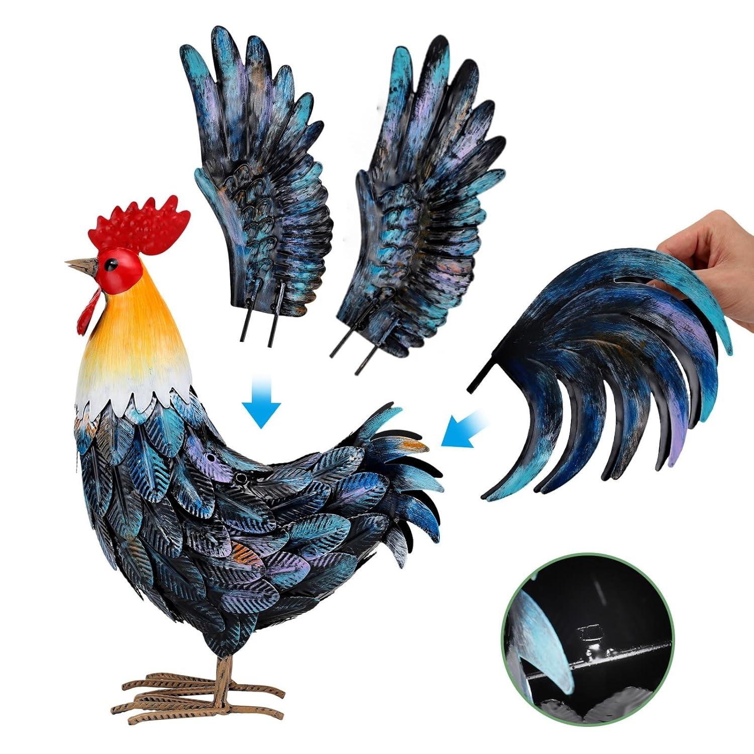 chisheen Metal Rooster Yard Decor Garden Statue Outdoor Chicken Decorations Sculpture for Backyard Patio Kitchen Lawn Ornaments Gifts for Mom C42