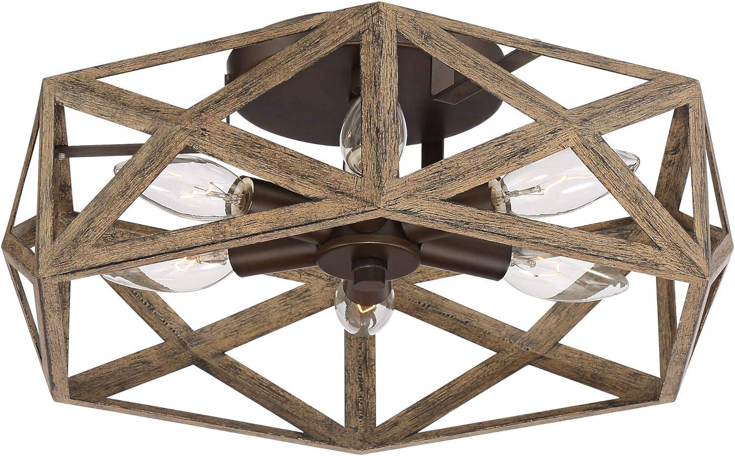 Possini Euro Design Moorcroft Modern Farmhouse Ceiling Light Semi Flush Mount Fixture 14 1/2" Wide Dark Wood Bronze 6-Light Hexagon Frame for Bedroom