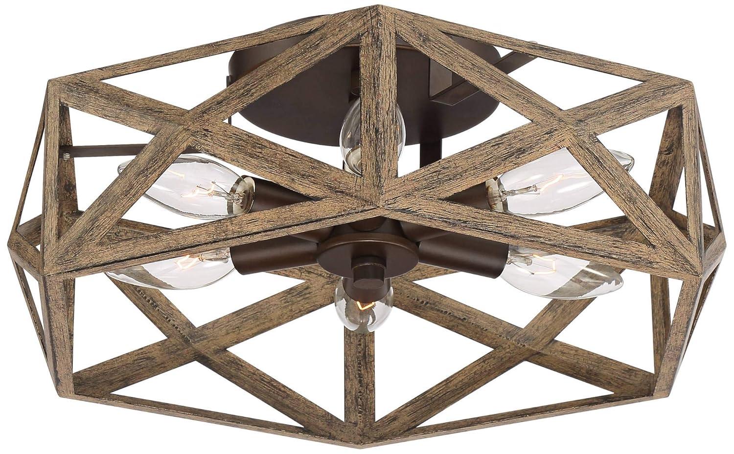 Possini Euro Design Moorcroft Modern Farmhouse Ceiling Light Semi Flush Mount Fixture 14 1/2" Wide Dark Wood Bronze 6-Light Hexagon Frame for Bedroom