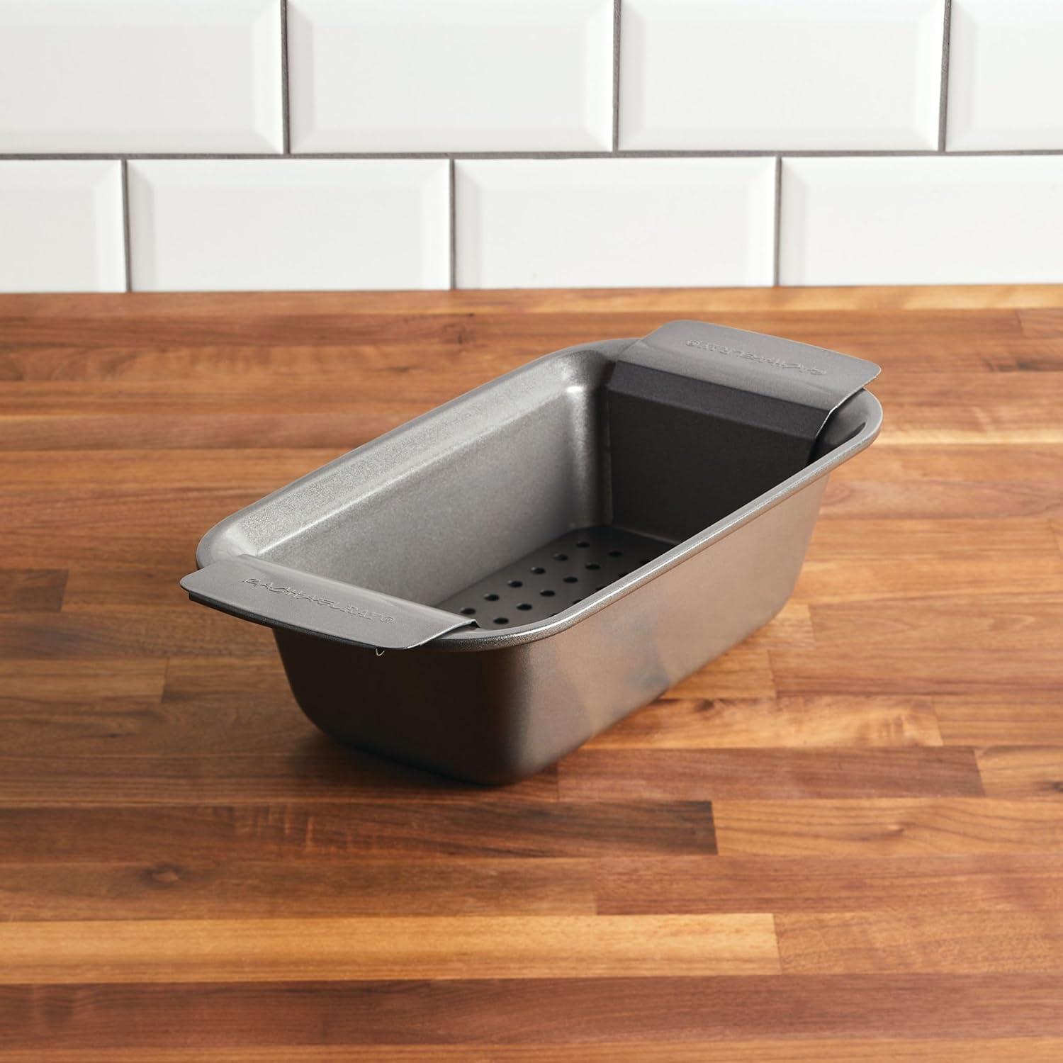 Rachael Ray Rachael Ray Bakeware Loaf / Meatloaf / Bread Pan with Removable Insert, 9 Inch x 5 Inch, Gray