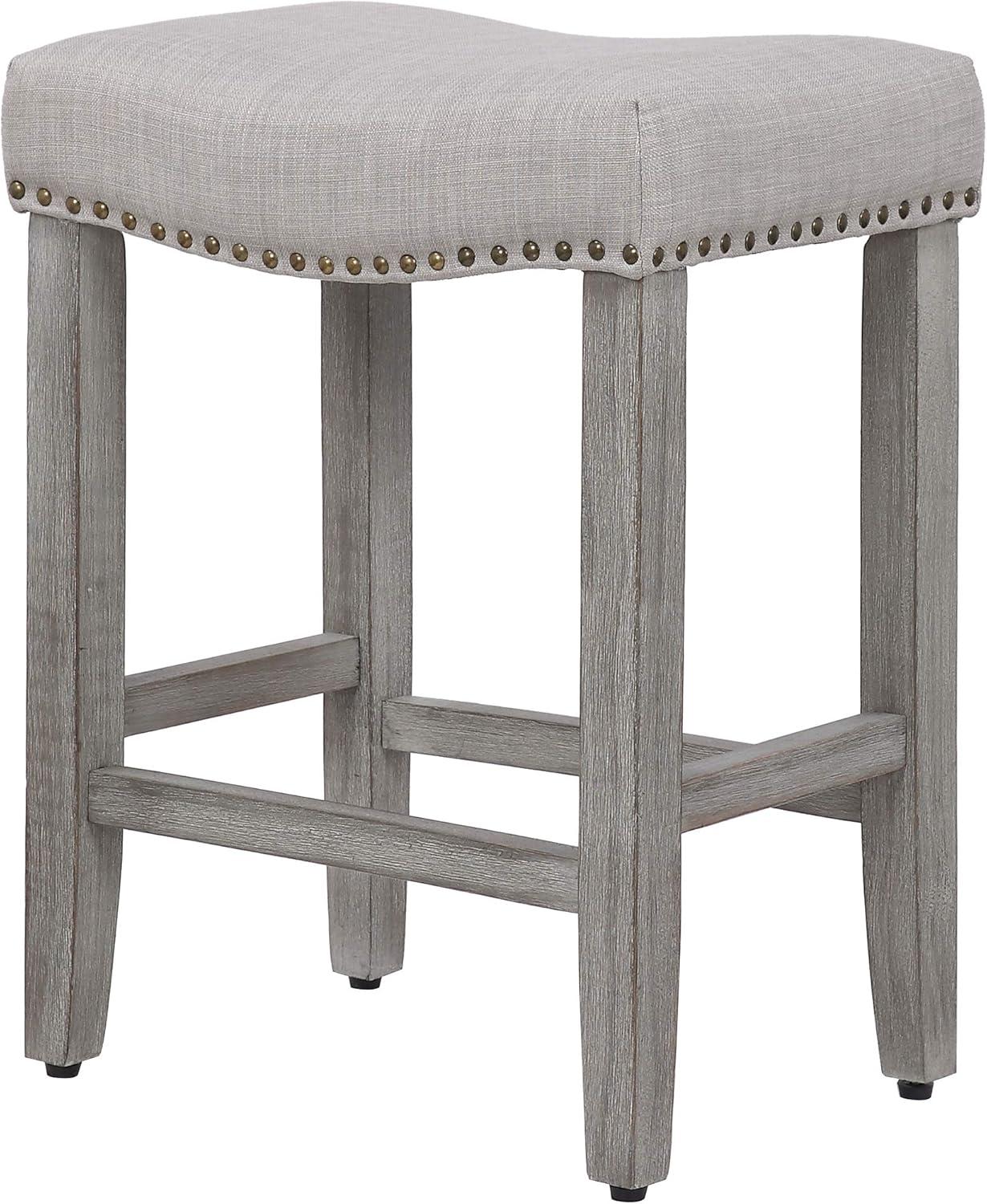 Polytrends Jameson Upholstered Polyester 24" Counter Stool - Gray Legs/ Saddle Seat Antique Gray/Gray Wood Polyester Fabric 250lbs