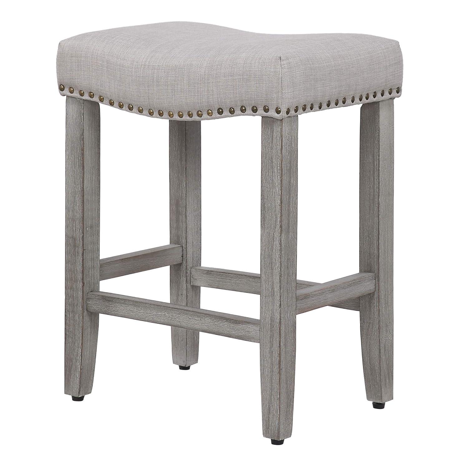 Polytrends Jameson Upholstered Polyester 24" Counter Stool - Gray Legs/ Saddle Seat Antique Gray/Gray Wood Polyester Fabric 250lbs