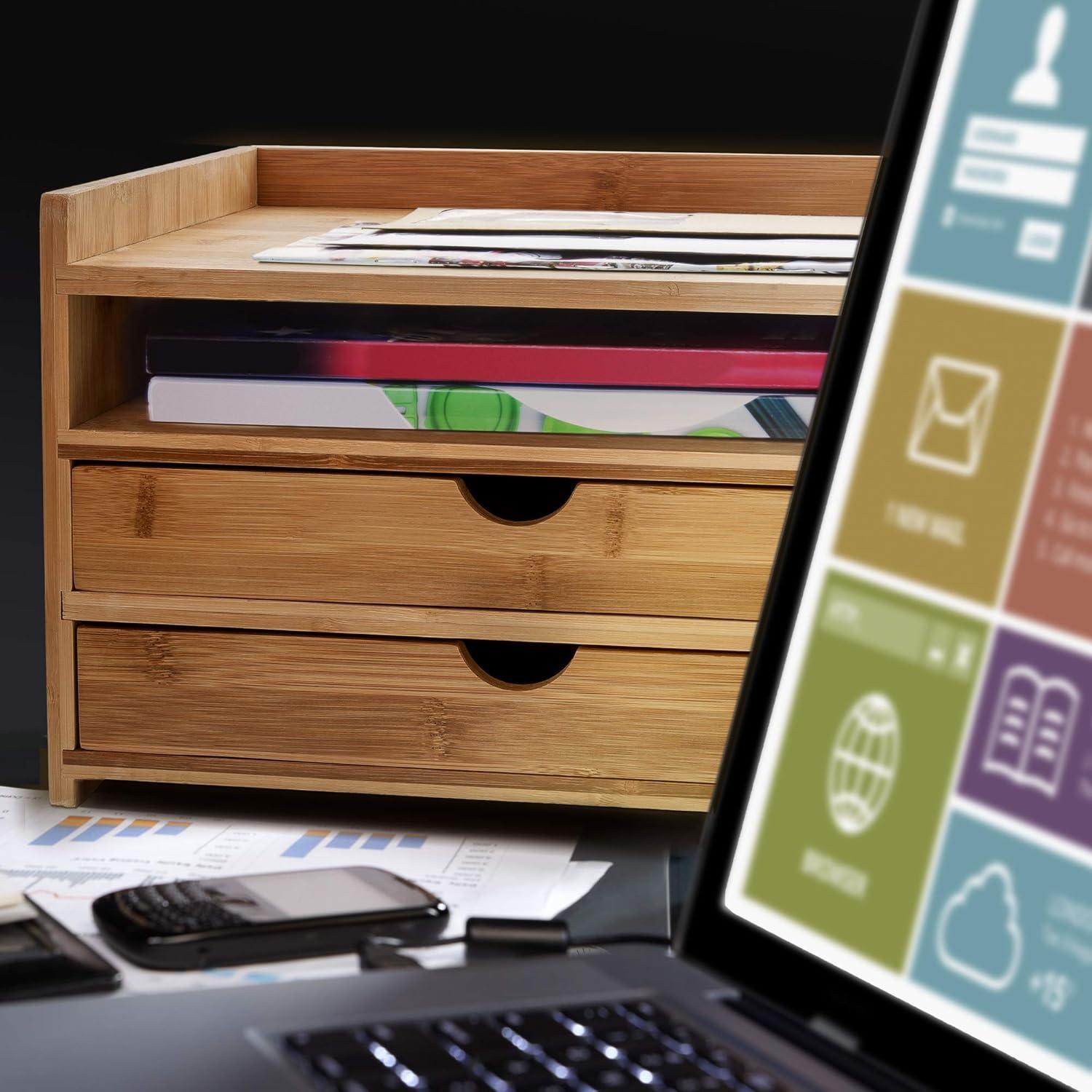 Prosumer'S Choice 3-Tier Bamboo Desktop Organizer With Us Letter Size Drawers for Home