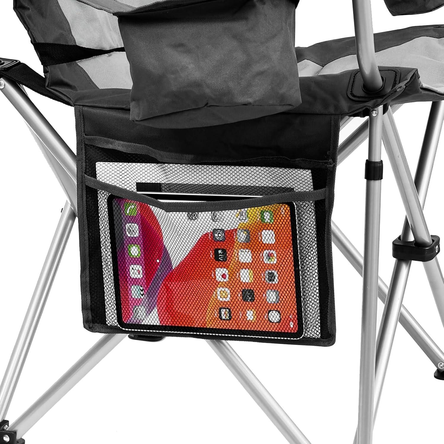 Camping Chairs, High Back Folding Camping Chairs With Lumbar Support, Heavy Duty Camping Chairs With Cooler Pouch, Lawn Chairs With Armrest Rest Support To 400LBS