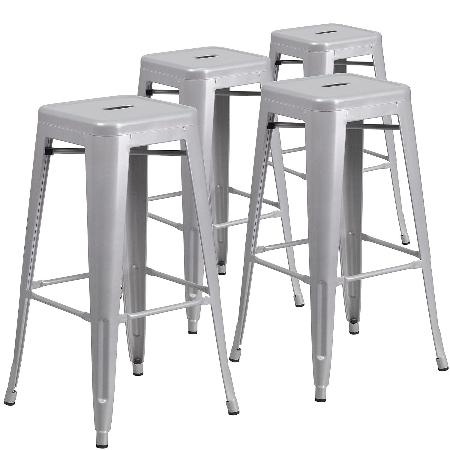 Flash Furniture Commercial Grade 30" High Backless Silver Metal Indoor-Outdoor Barstool with Square Seat