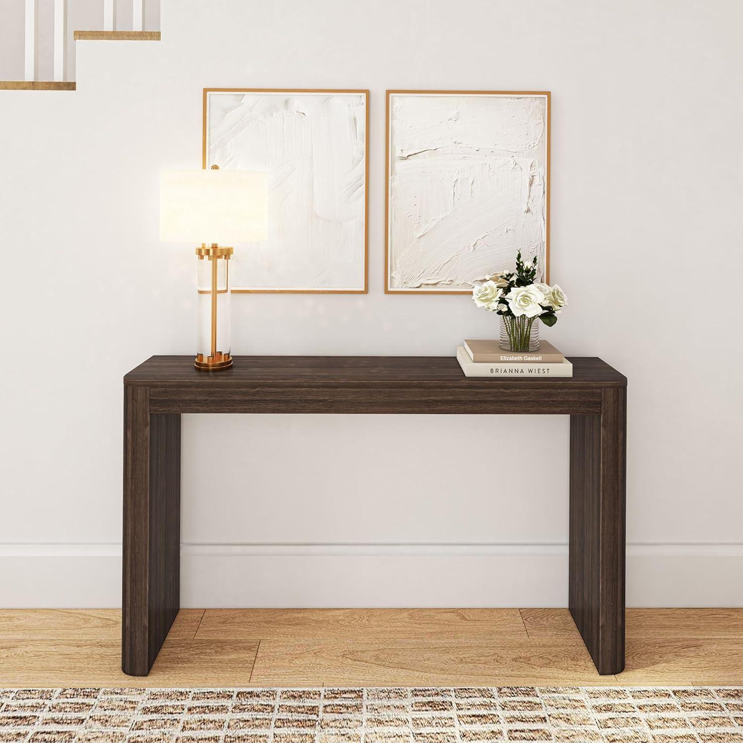 Plank+Beam 46" Solid Wood Console Table, Conture Rounded Edge Sofa Table, Narrow Entryway Table, Console Tables for Entryway, Walnut