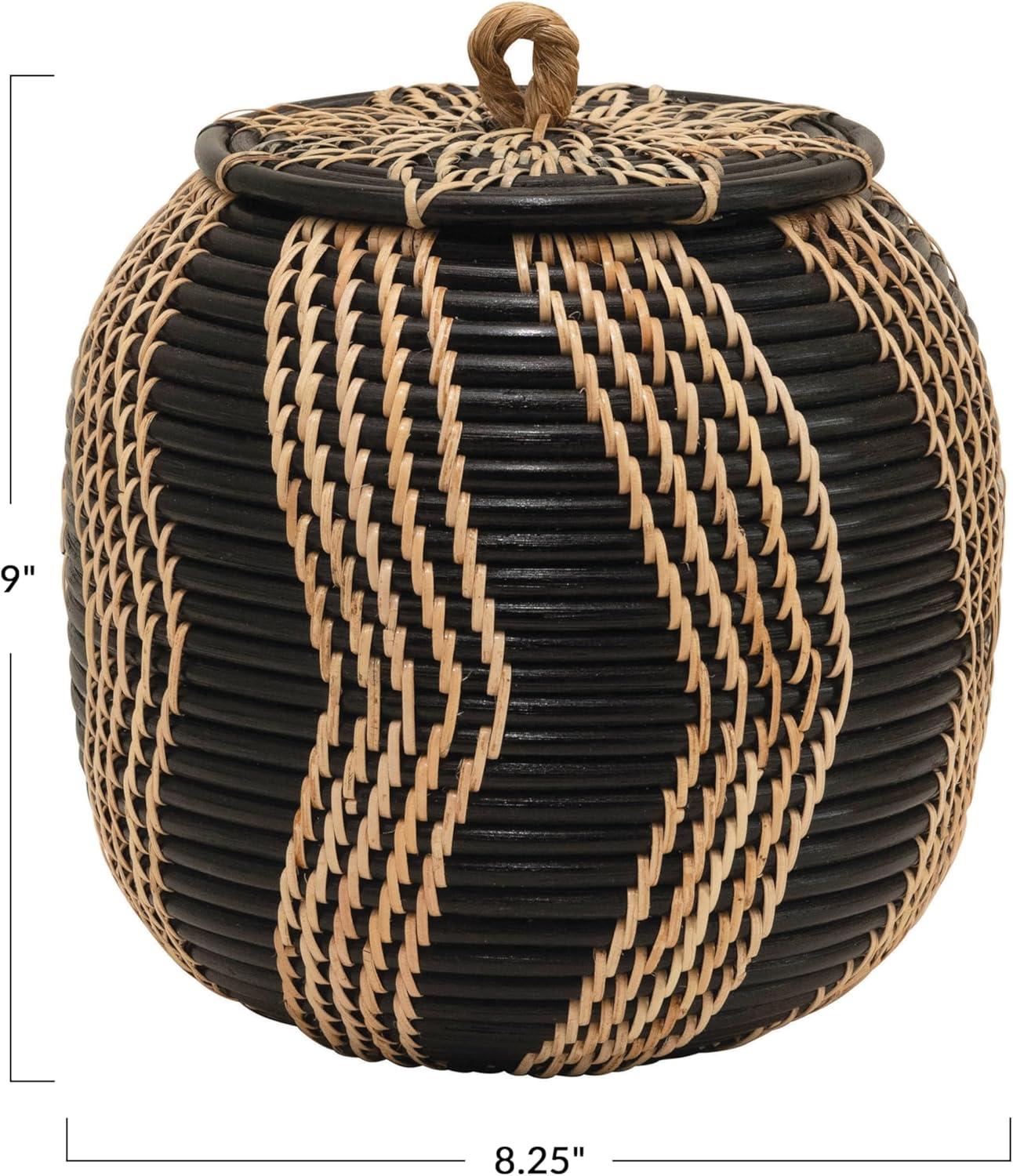 Bloomingville Decorative Handwoven Rattan Storage Basket Storage with Lid, Natural and Black