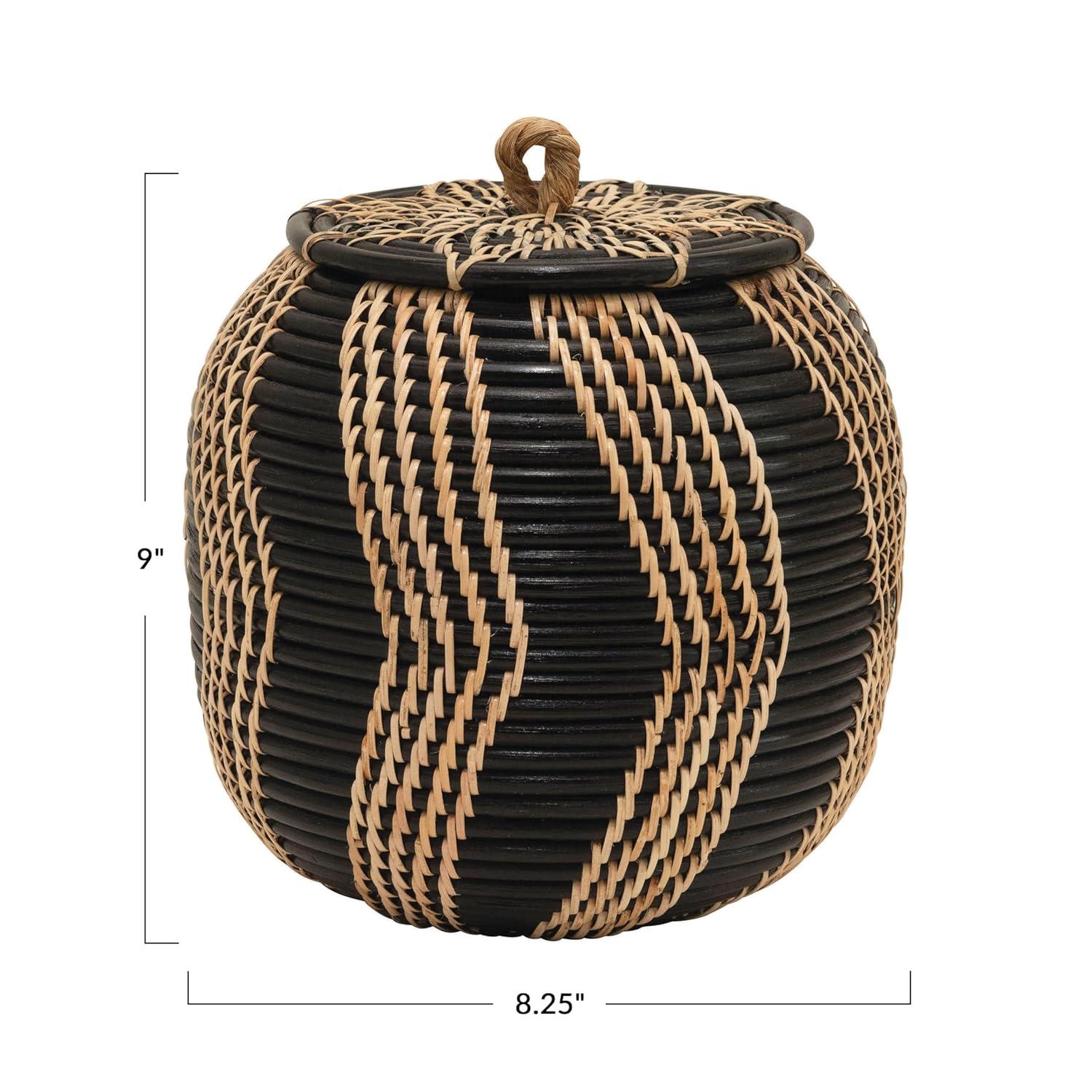 Bloomingville Decorative Handwoven Rattan Storage Basket Storage with Lid, Natural and Black