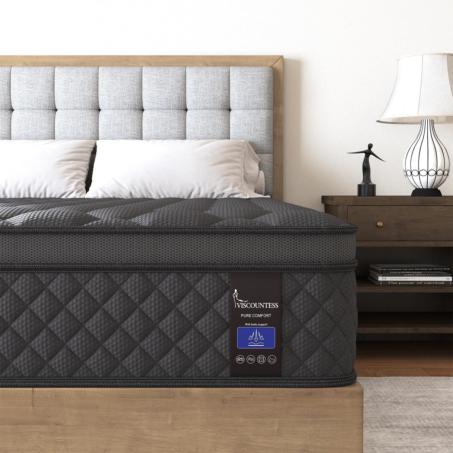 Queen Mattress, Hybrid Mattresses 10 Inch Euro Top Medium Firm for Back & Lumbar Support, 100 Night Trial, Individual Pocket Spring Bed for Motion Isolation & Pressure Relief Black