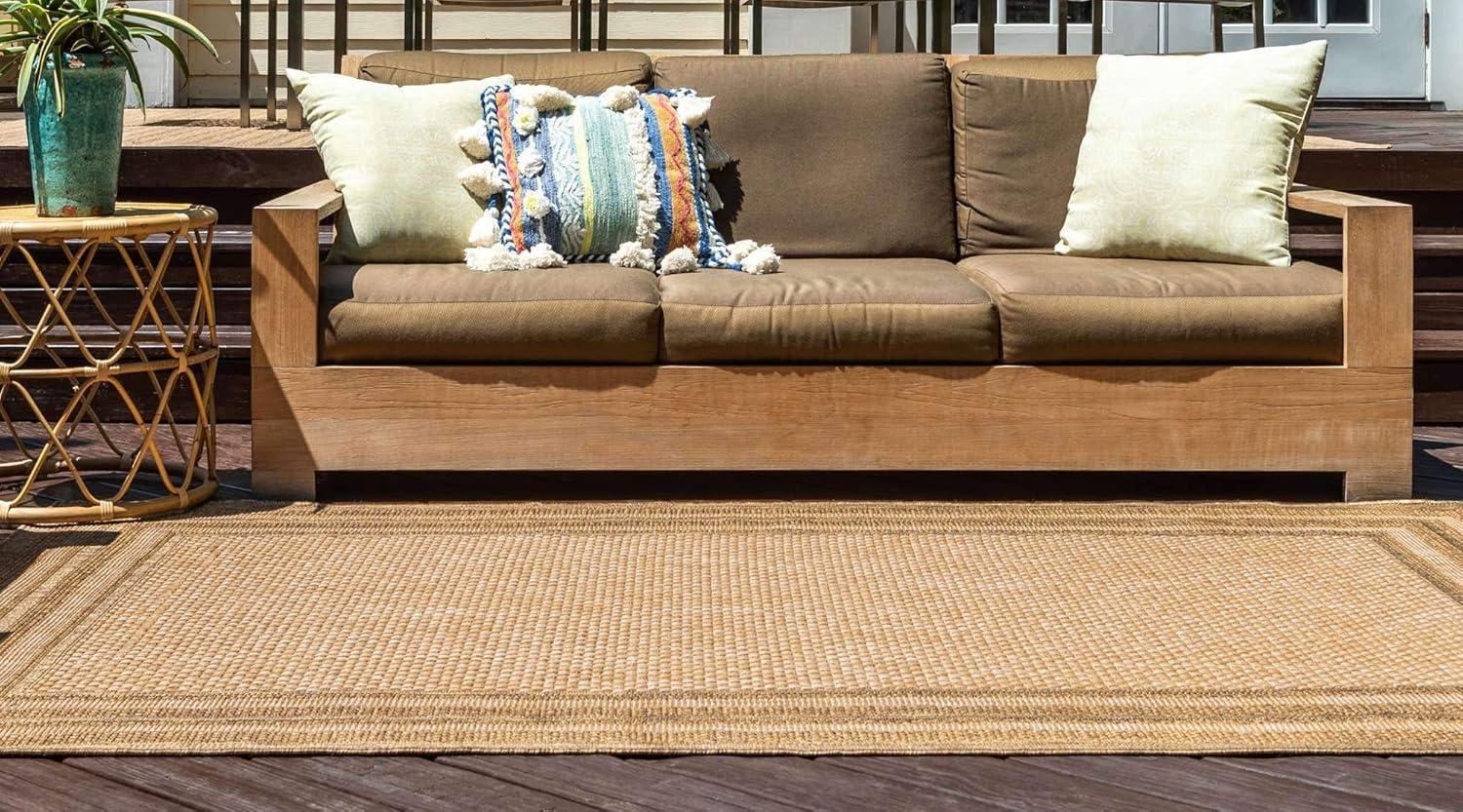 Unique Loom 2' 2 x 3' 0 Tan Outdoor Border Multi Border Area Rug