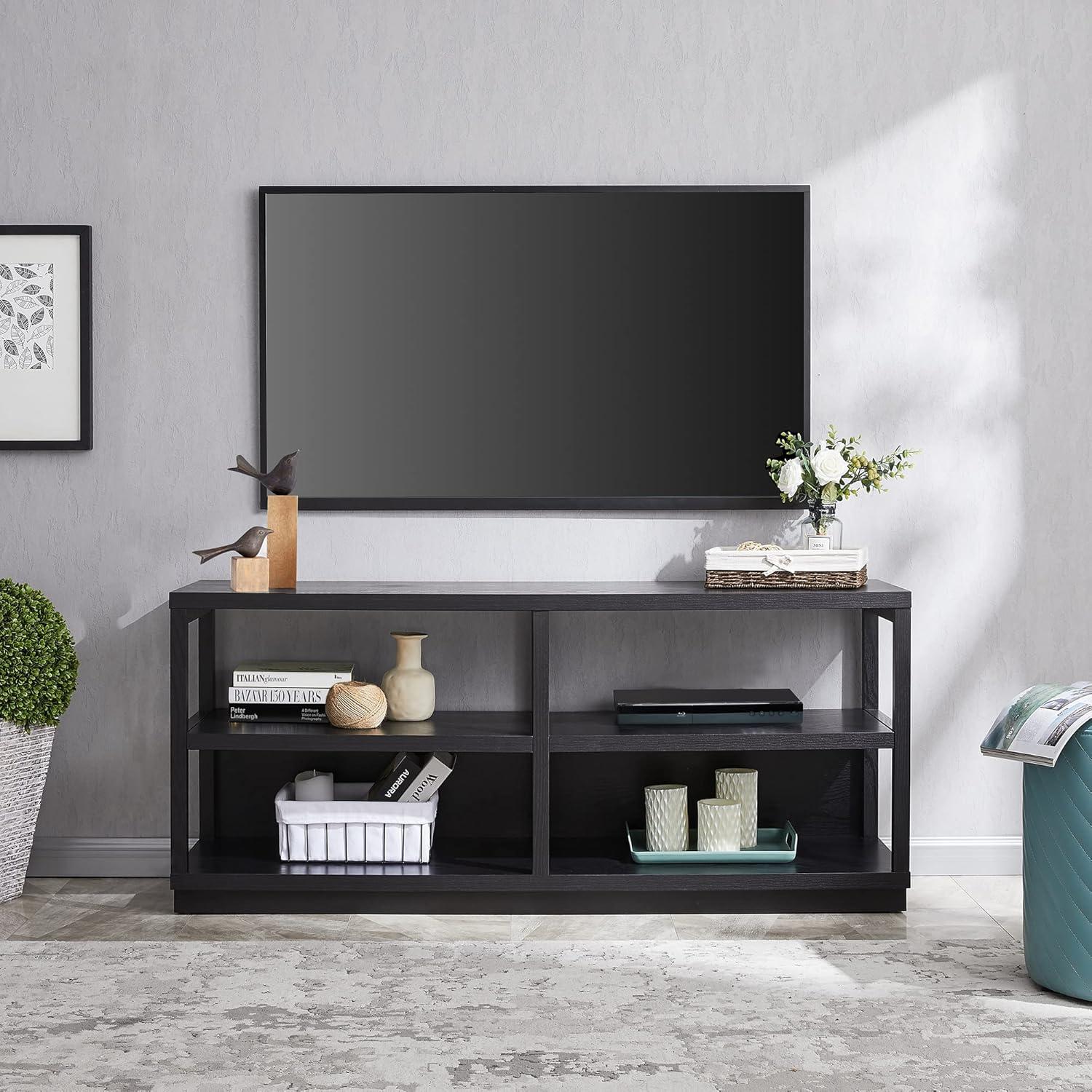 Thalia Modern Black MDF 55" TV Stand with Open Shelving