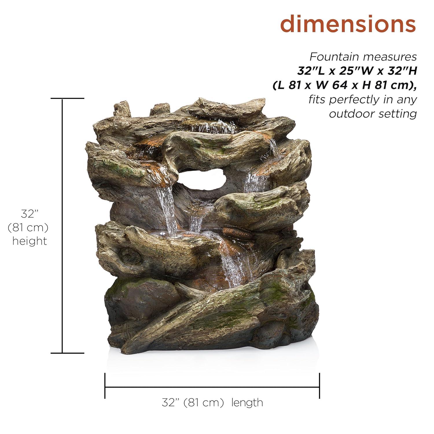 Alpine Corporation 40" x 23" x 30" Outdoor Polystone Light-Up Rainforest Plug-In Fountain, Brown
