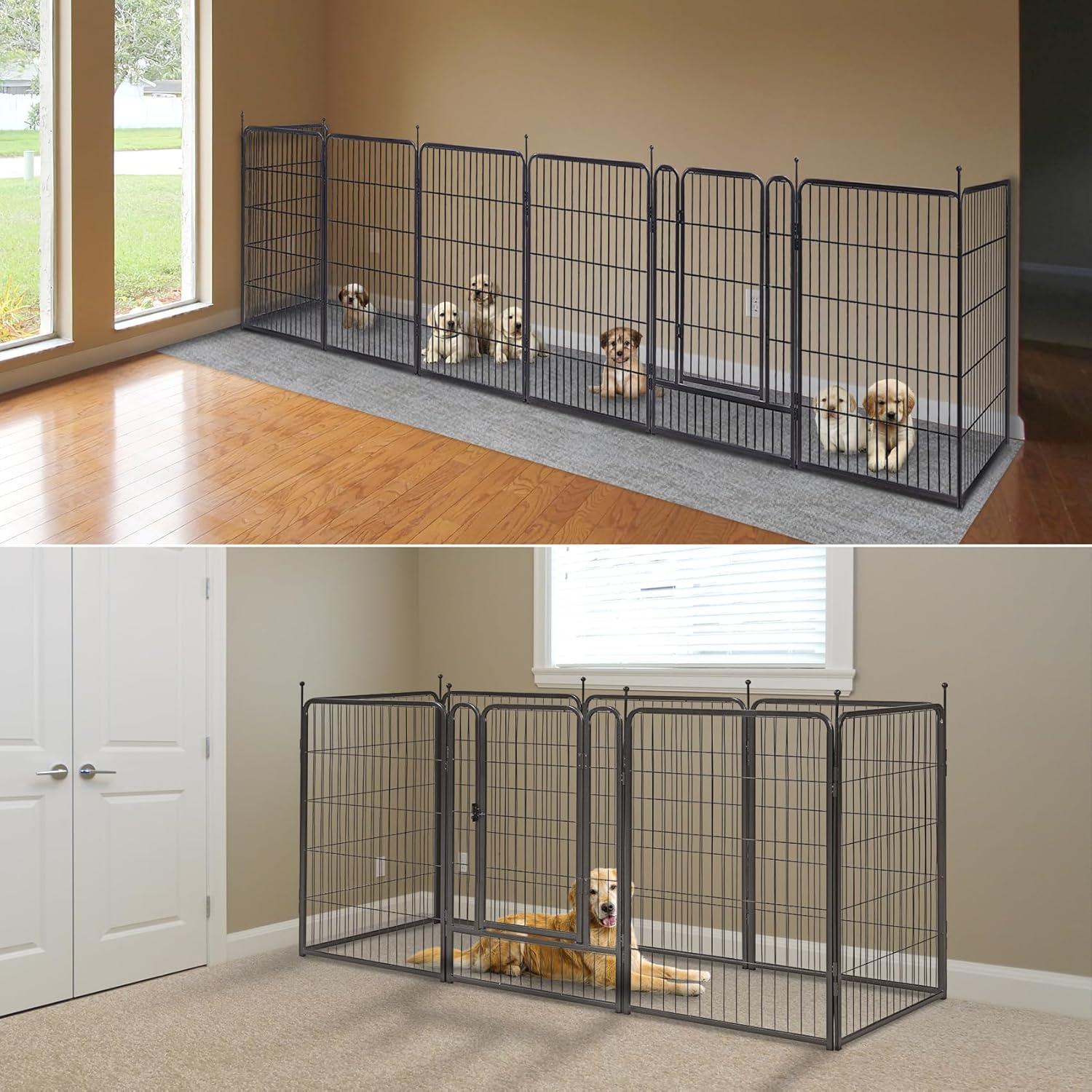 32" Black Metal Foldable Dog Playpen with 8 Panels