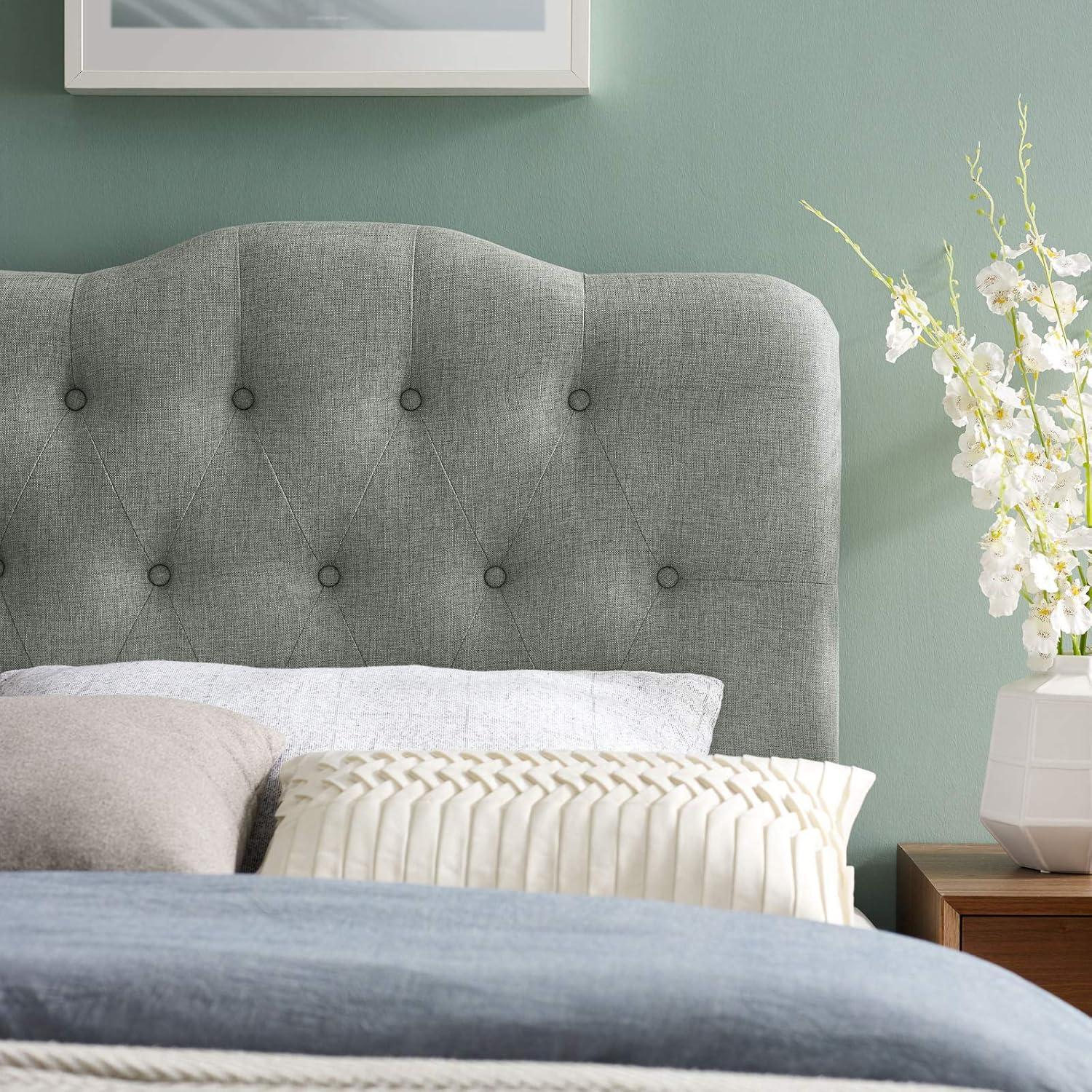 Gray Tufted Linen Upholstered Twin Headboard