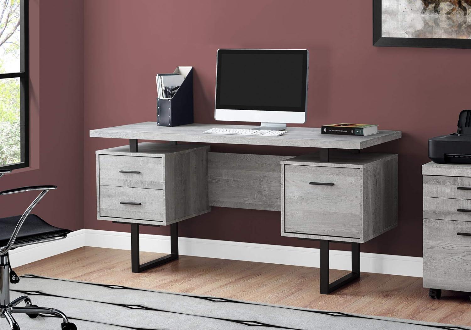 Monarch Specialties Computer Desk Home Office Laptop Left Right Set-Up Storage Drawers 60InchL Work Metal Laminate Grey Black Contemporary Modern