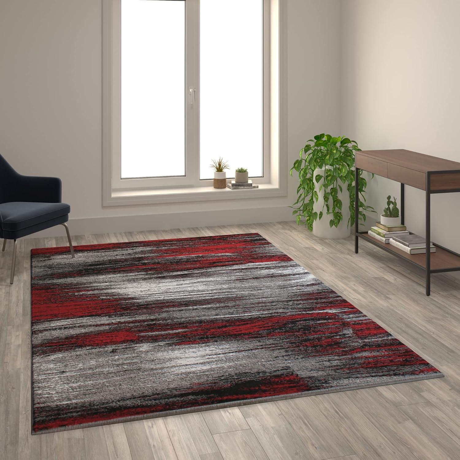 Red and Gray Abstract 6' x 9' Synthetic Area Rug