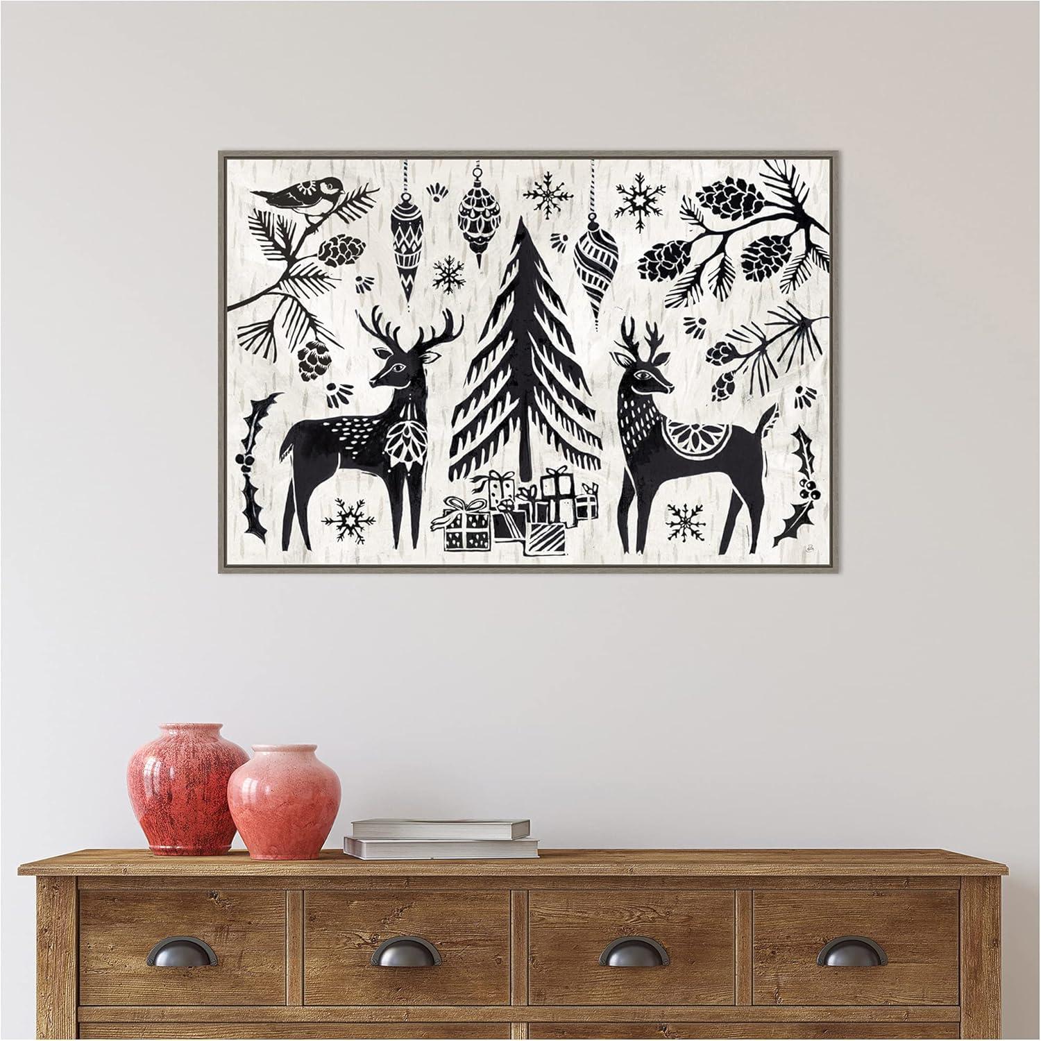 Amanti Art Woodcut Christmas I Framed Canvas Wall Art Print