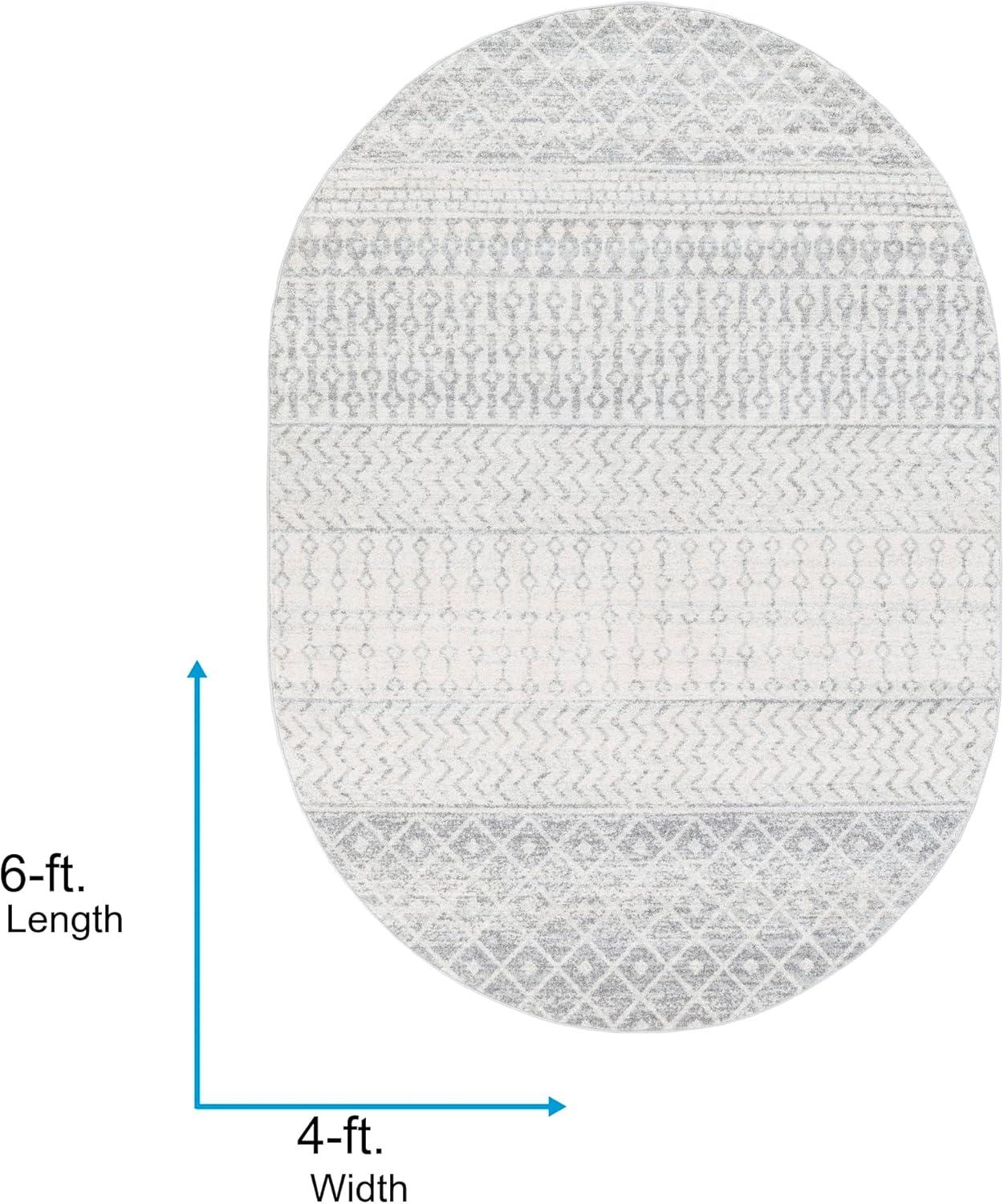 Livabliss Elaziz Boho Moroccan Area Rug,4' x 6' Oval,Gray