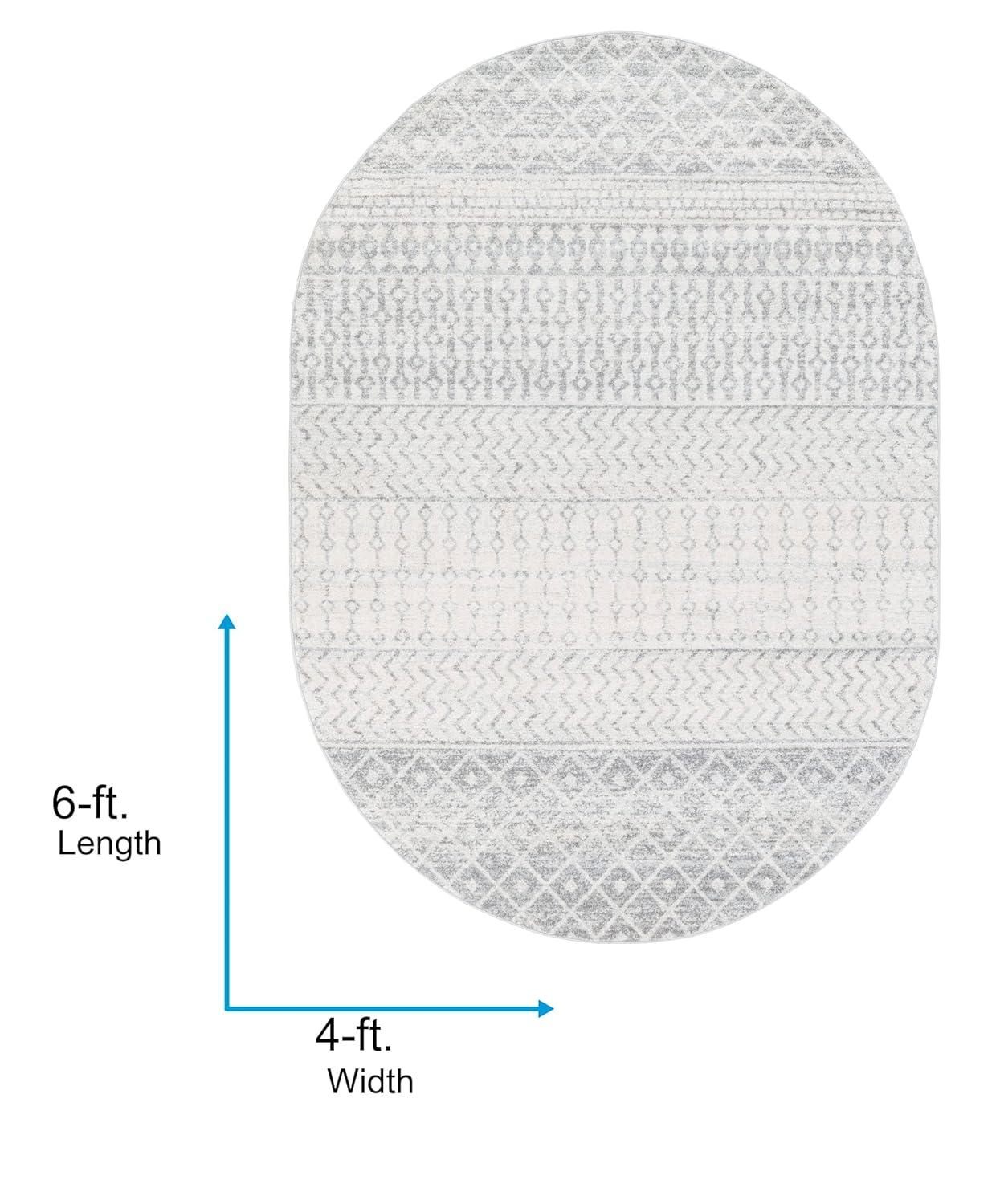 Livabliss Elaziz Boho Moroccan Area Rug,4' x 6' Oval,Gray