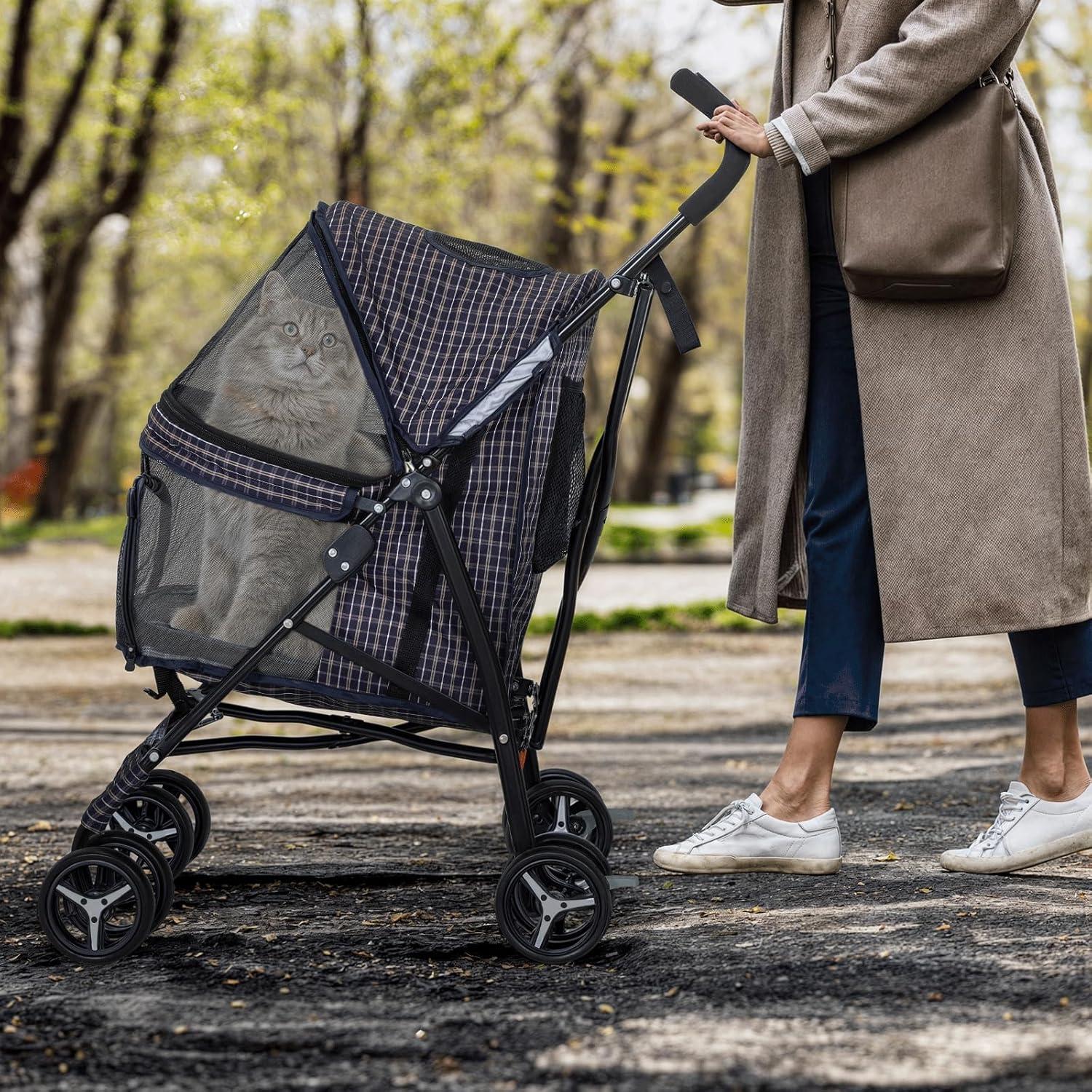 Magshion Pet Stoller Dog Cat Stoller Comfortable Lightweight Stroller With Adjustable Canopy
