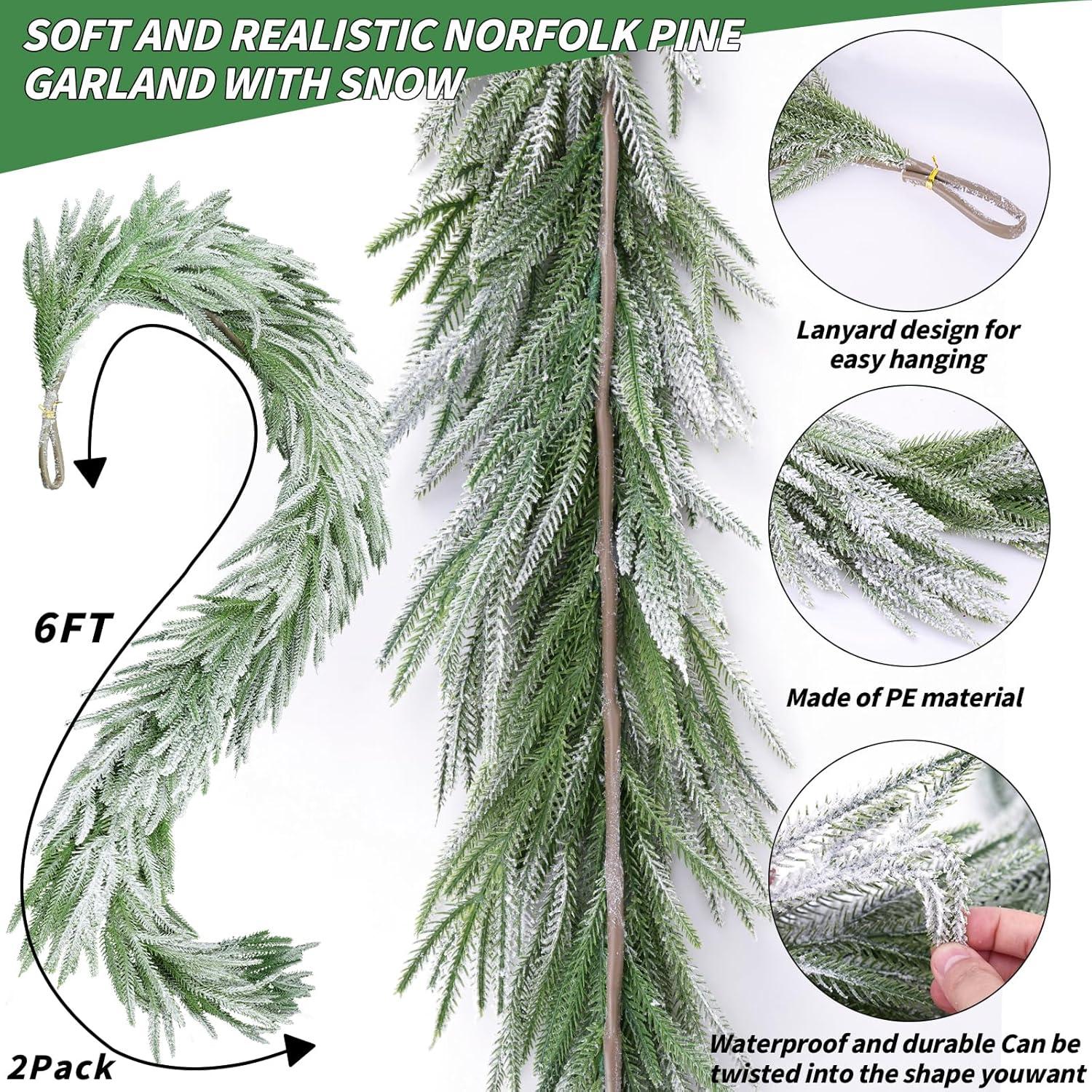 6 ft Green Artificial Pine and Eucalyptus Garland with Snow Flocked Finish