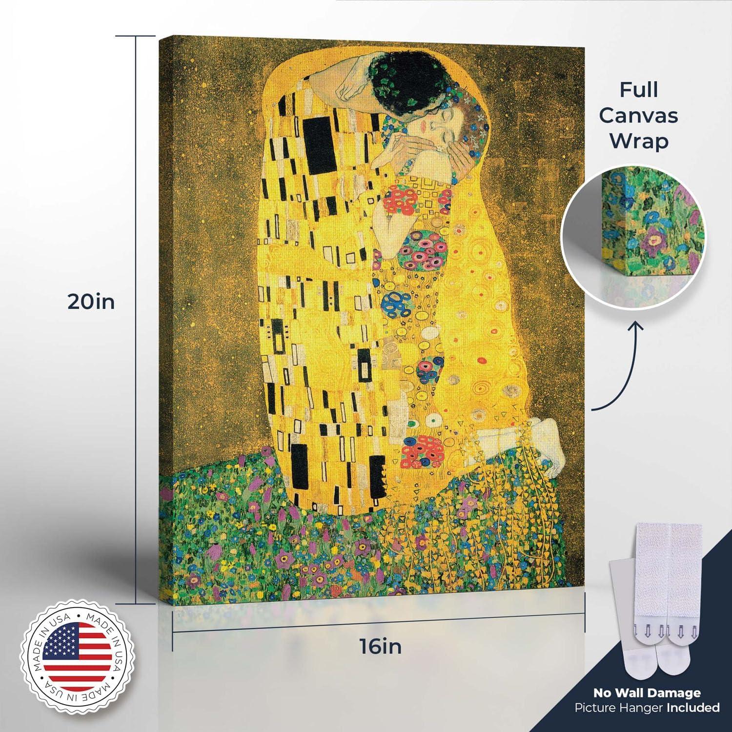 Gustav Klimt Wall Art, The Kiss Canvas Print, Klimt the Kiss, Fine Art, Famous Oil Paintings, The Kiss Art Canvas, Ready To Hang for Living Room Home Wall Décor 16x20