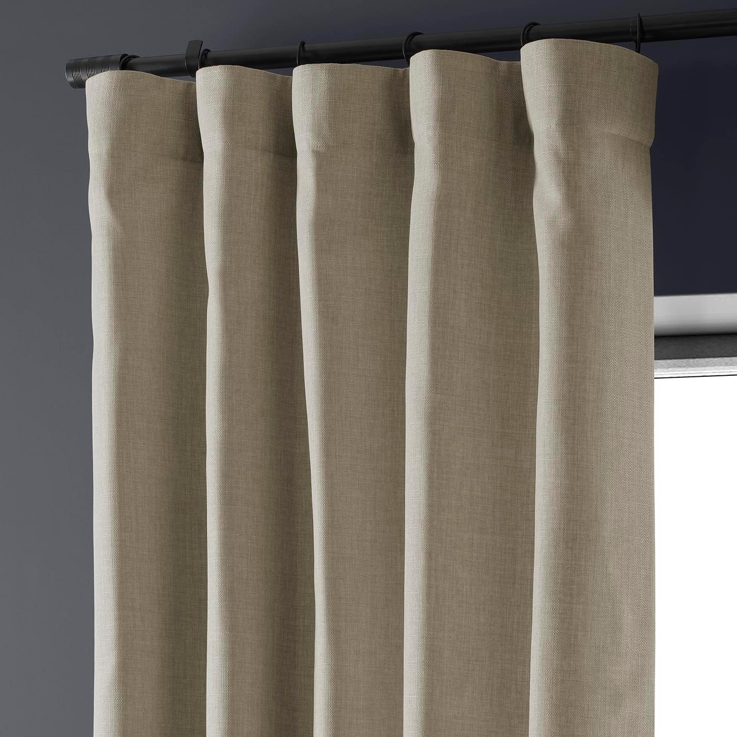 Sepia Beige Room-Darkening Faux Linen Curtains 96"