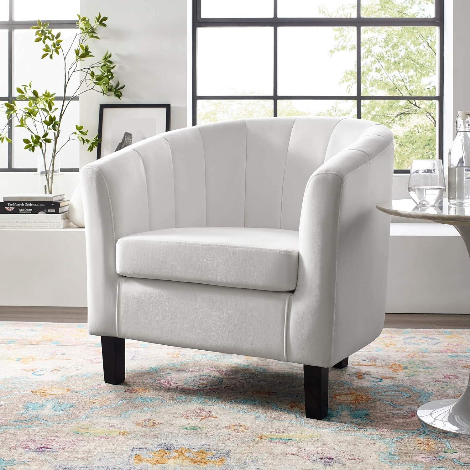 Modern Contemporary Urban Design Living Room Lounge Club Lobby Tufted Armchair Accent Chair, Velvet Fabric, White