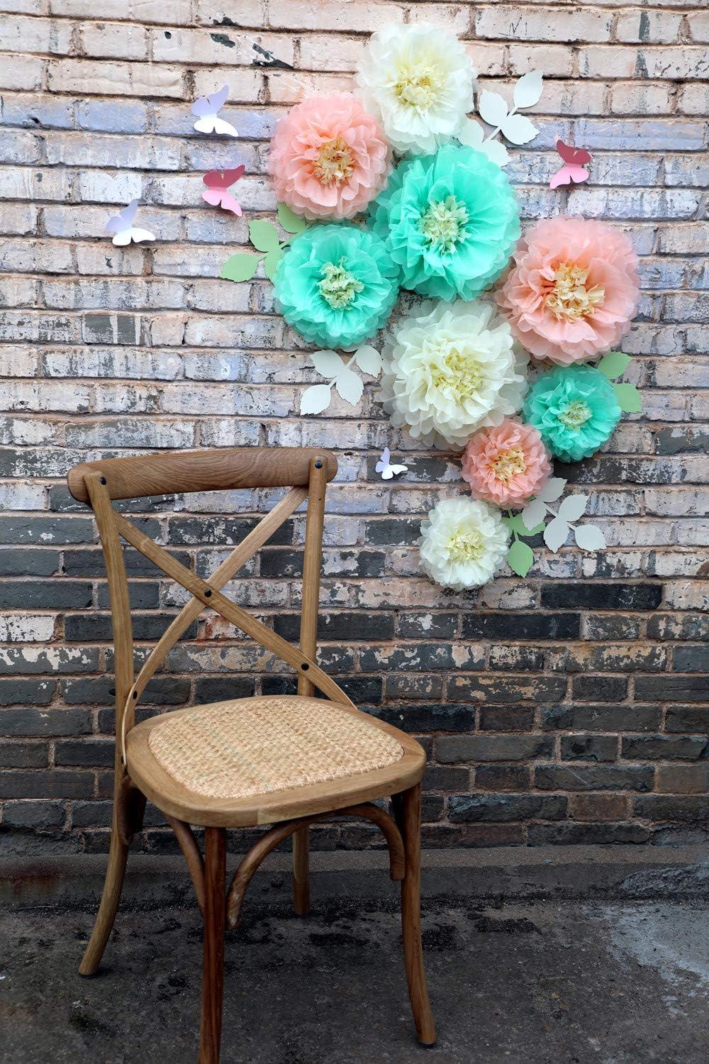 Fonder Mols Paper Flowers Decorations Tissue Pom Poms Blooms for Wall Decorations, Wedding Backdrop, Archway, Baby Shower, Nursery Wall Decor (Set of 21, Ivory Peach Mint)