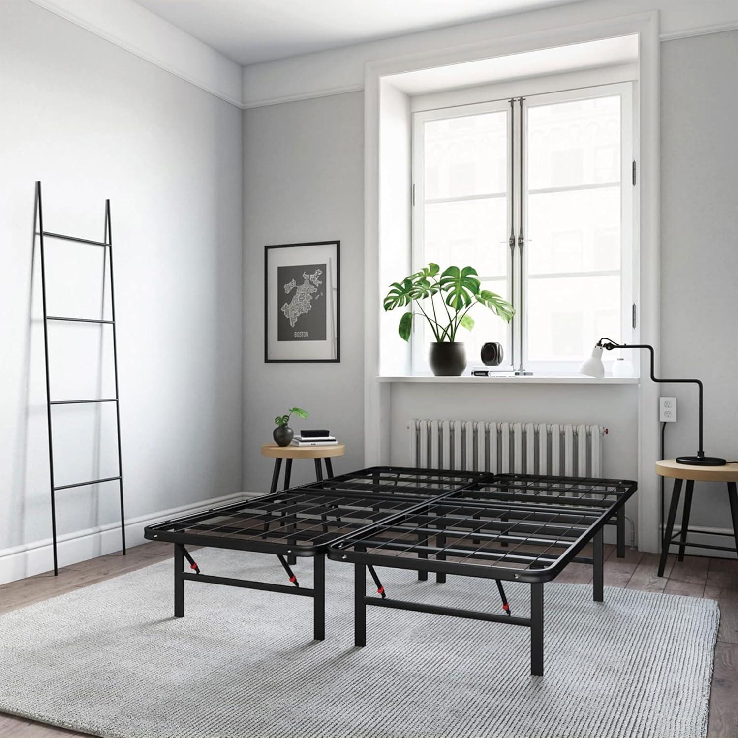 Black Metal Full Size Foldable Platform Bed Frame