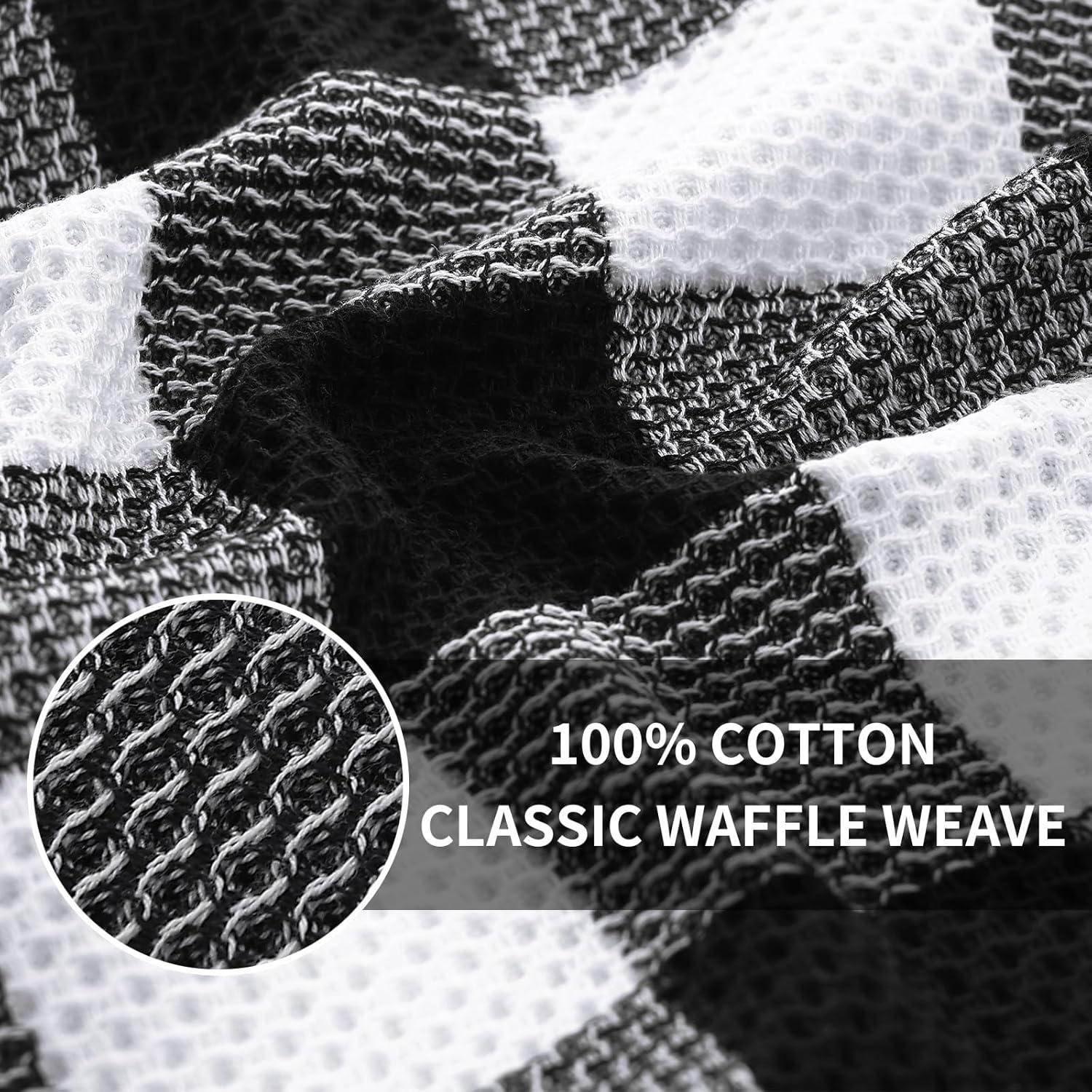 decorUhome 4-pack 100% Cotton Waffle Weave Kitchen Towels, 13x28 Inches, Super Soft and Absorbent Dish Towels, White & Black