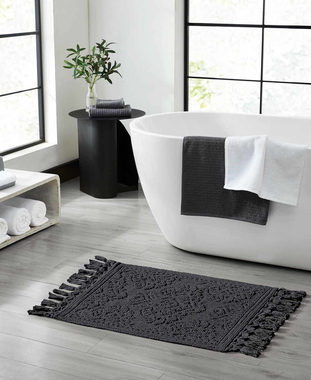Jean Pierre Ricardo Cotton Fringe 2-Piece Bath Rug Set, Black