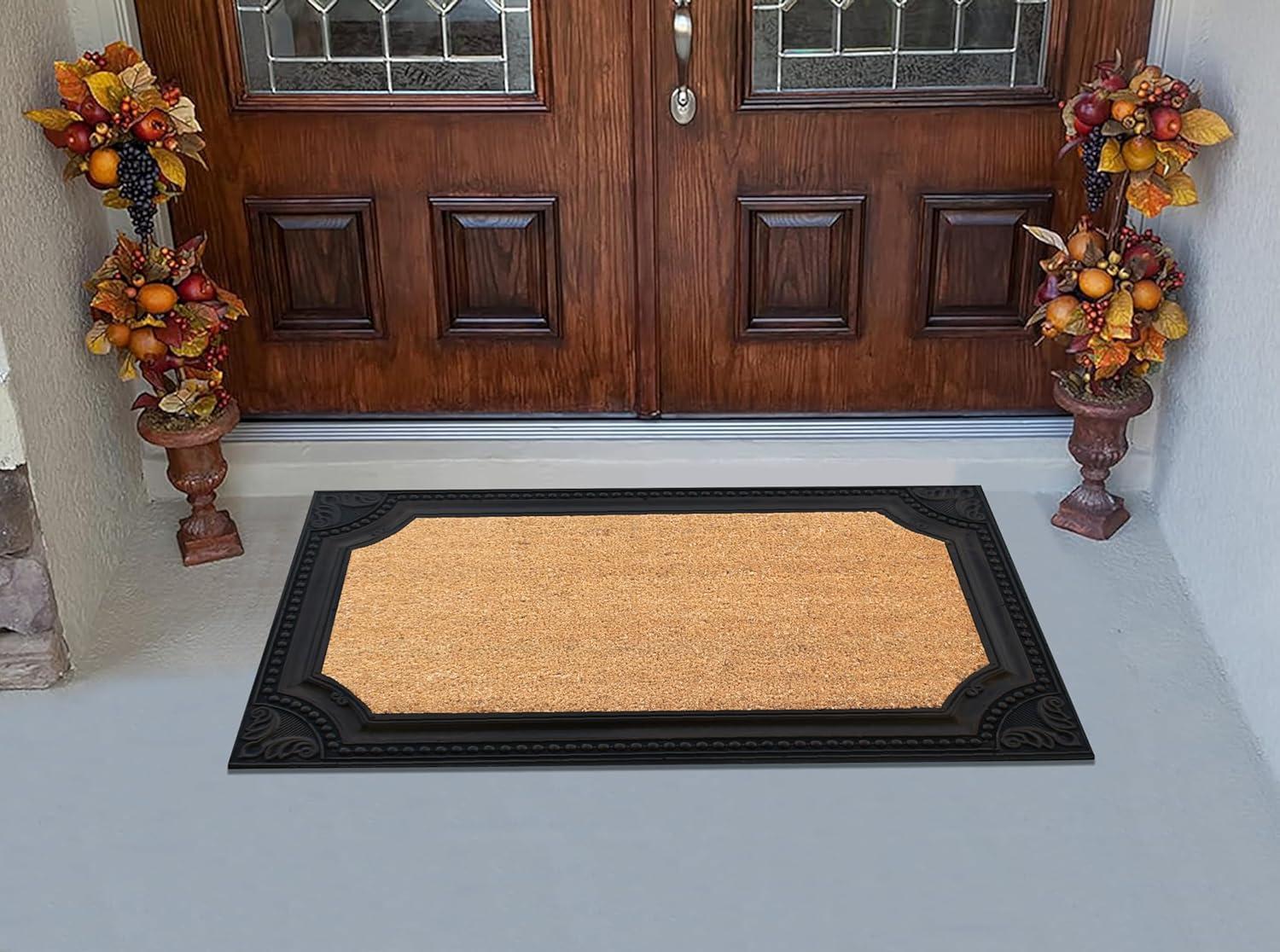 Angela Black and Beige Coir Rubber Outdoor Doormat 24x39