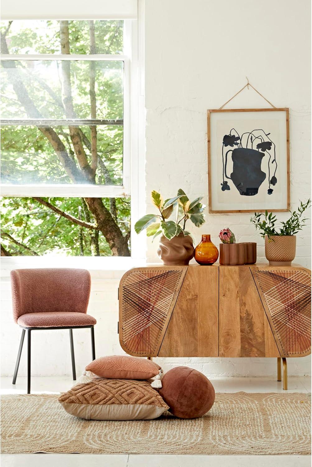 Brown Tufted Wool and Cotton Geometric Rug with Fringe