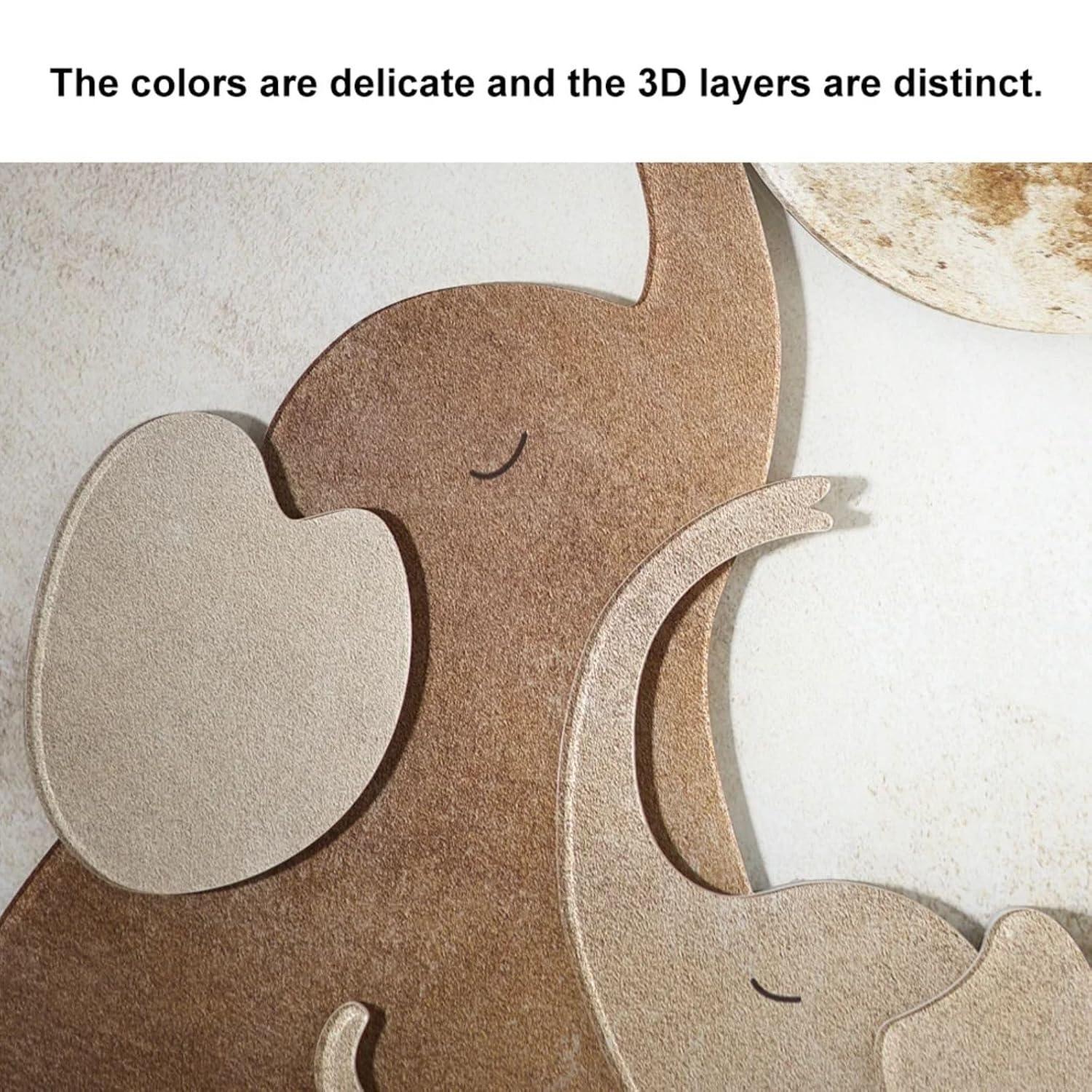 Homary 31.5" Arched LED 3D Acrylic Elephant Moon Wall Sculpture Art Decor Living Room Bedroom