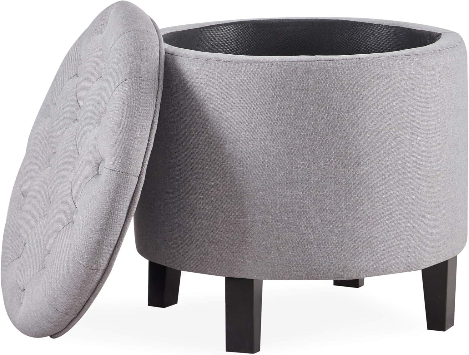 Elegant Gray Tufted Round Cocktail Ottoman with Storage