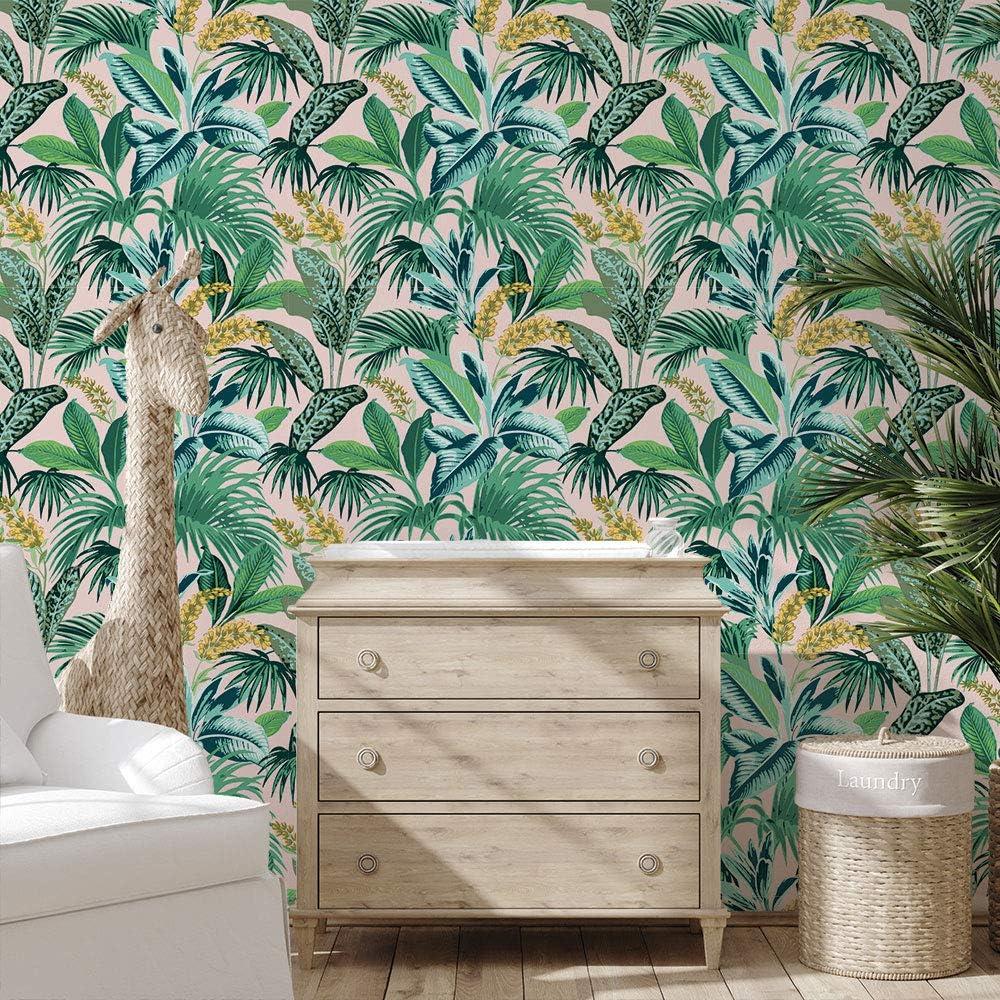 Tempaper Havana Palm Botanical Pink Tropical Peel and Stick Wallpaper, 20.5" x 16.5'