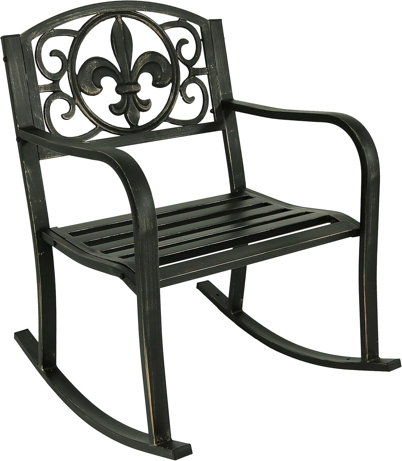 Sunnydaze Traditional Fleur-de-Lis Design Cast Iron and Steel Outdoor Rocking Chair