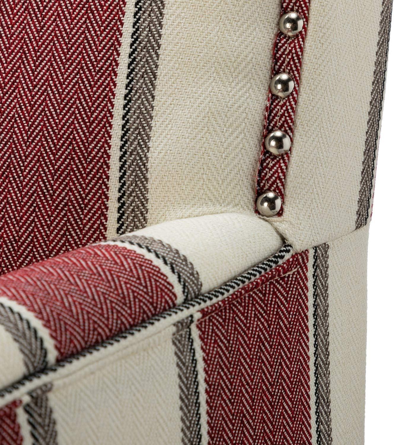 Red and White Striped Wooden Leg Accent Chair