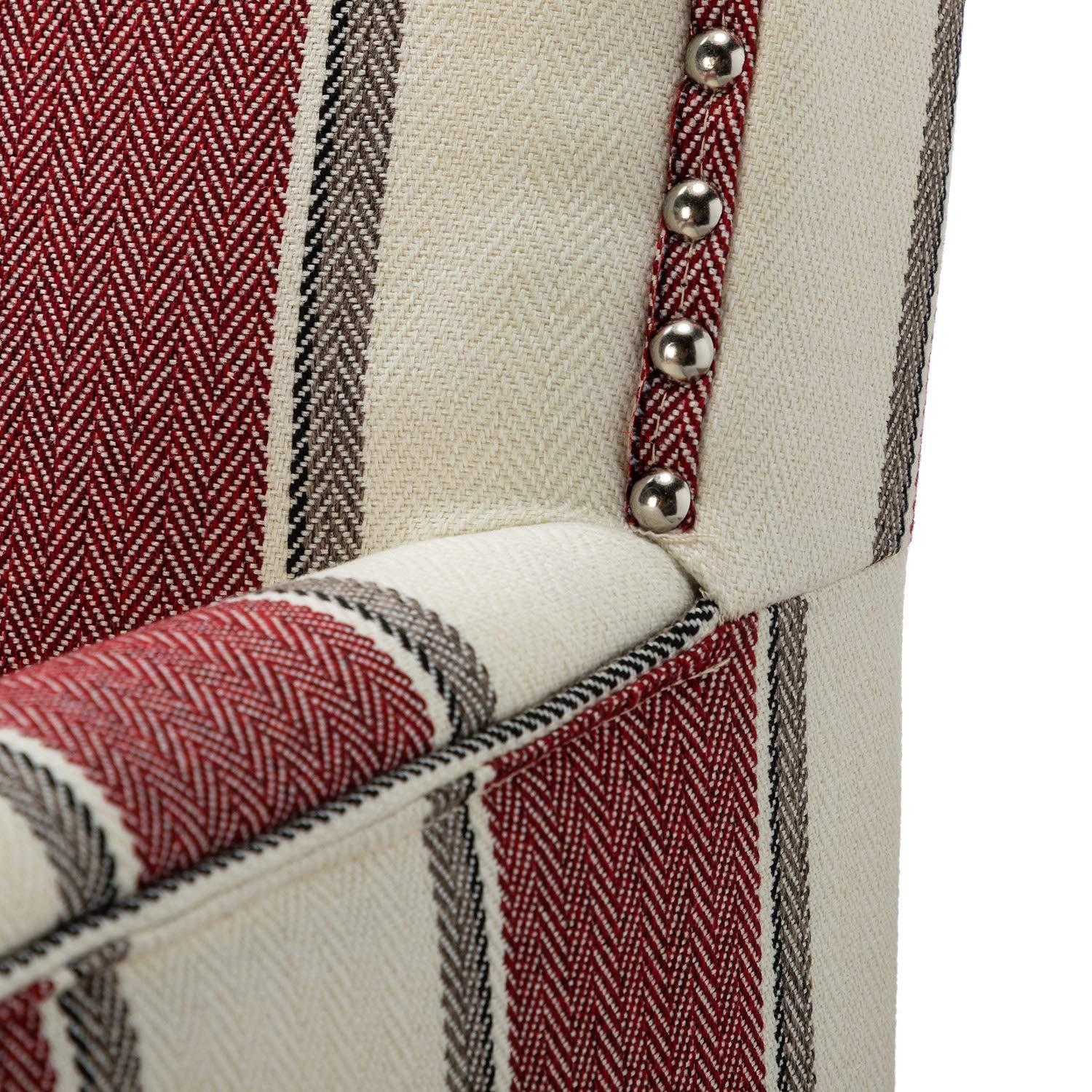 Red and White Striped Wooden Leg Accent Chair