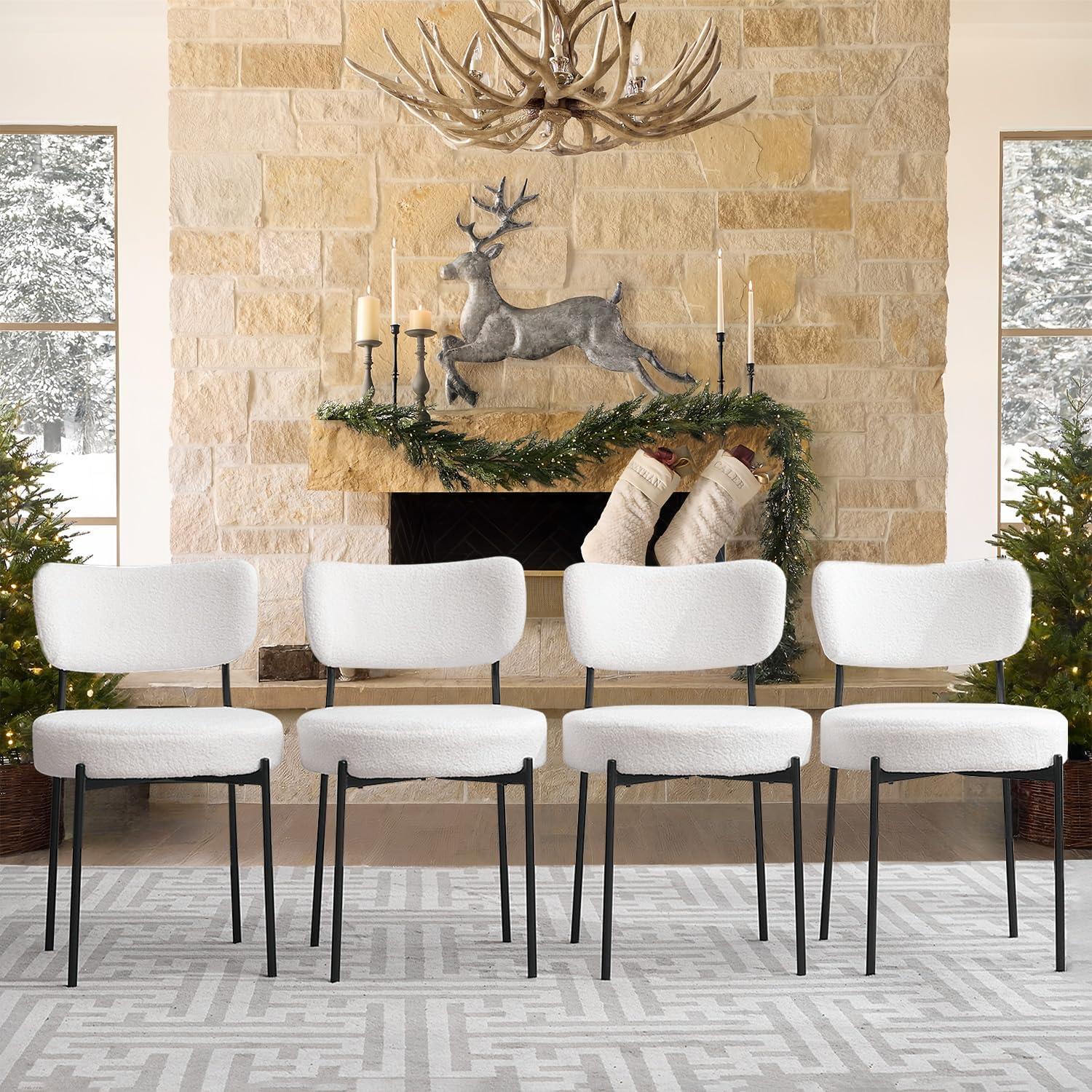 XINMICS White Dining Chairs Boucle Dining Room Chair Set of 2