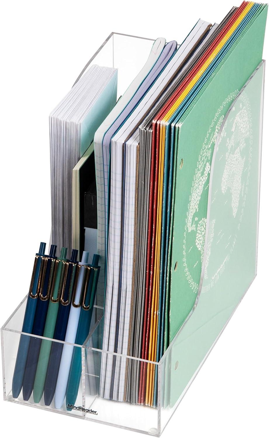 Mind Reader Vertical File Storage, Desktop Organizer, Magazine Holder, Office, Acrylic, 6"L x 11"W x 9.75"H