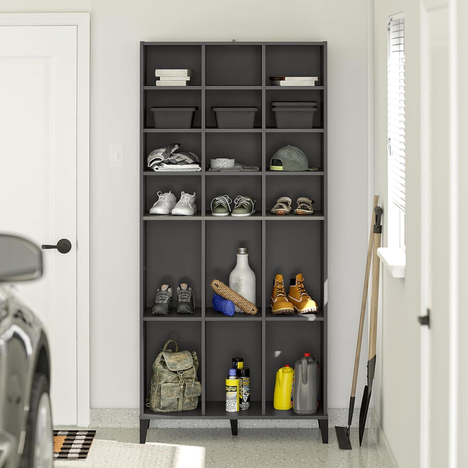 Graphite Engineered Wood Shoe Storage Cabinet with Adjustable Shelves