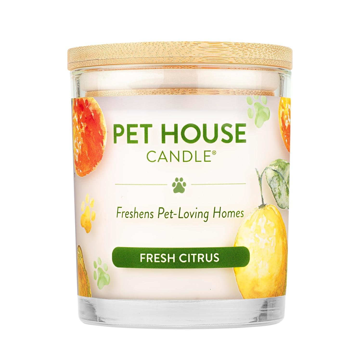 One Fur All Pet House Candle - Fresh Citrus Pack of 2-100% Plant-Based Wax Candle - Pet Odor Eliminator for Home - Non-Toxic & Eco-Friendly Air Freshening Scented Candles