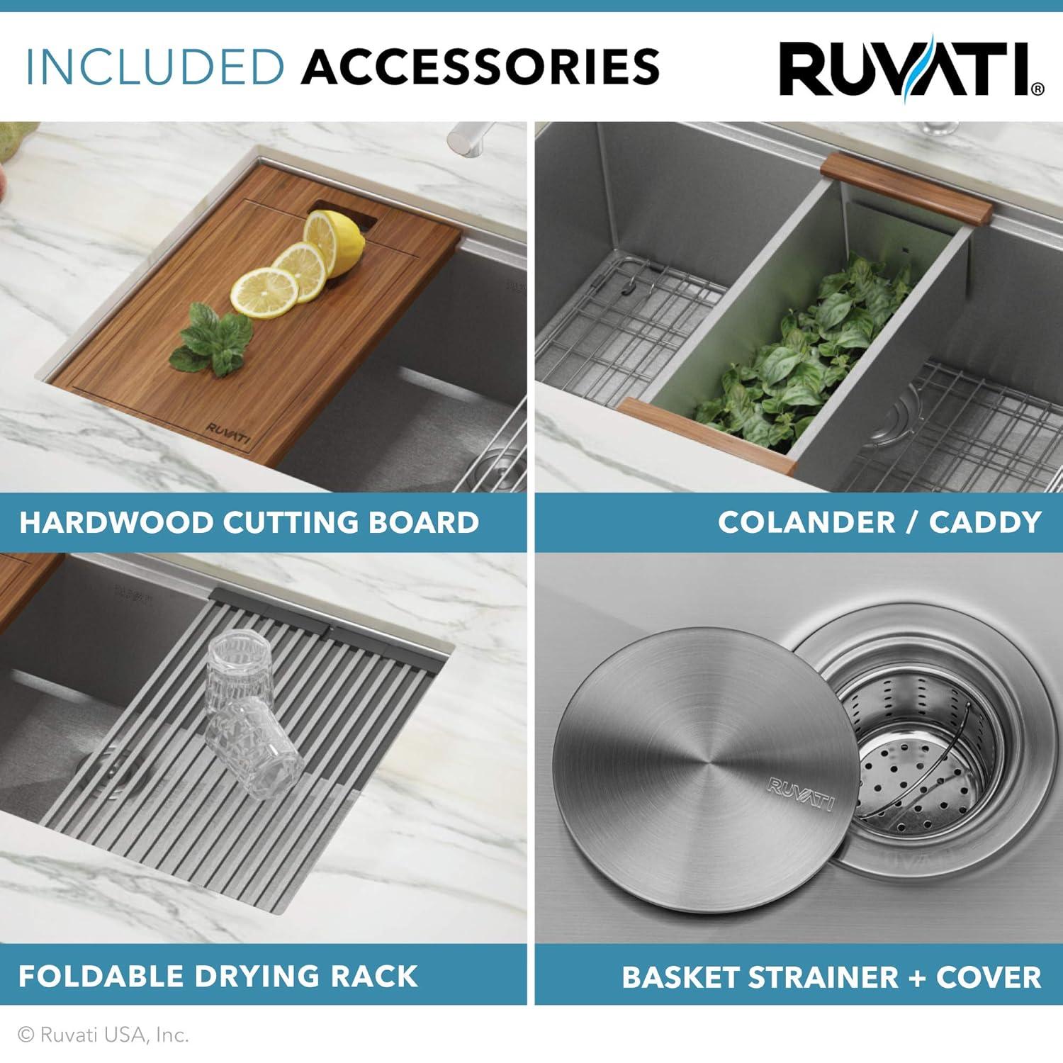 Ruvati RVH8309 Ruvati Workstation Undermount 16 Gauge Stainless Steel Kitchen Sink Single Bowl